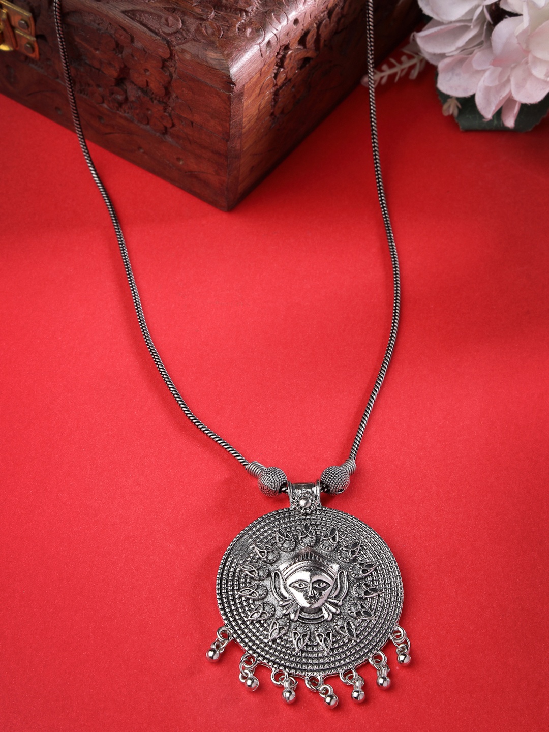 

Sangria Silver Oxidised Necklace