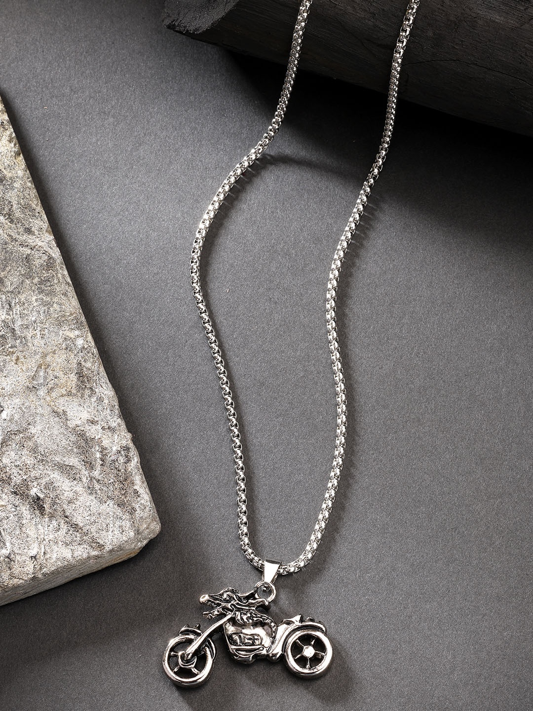 

Roadster Rhodium-Plated Contemporary Pendants with Chains, Silver