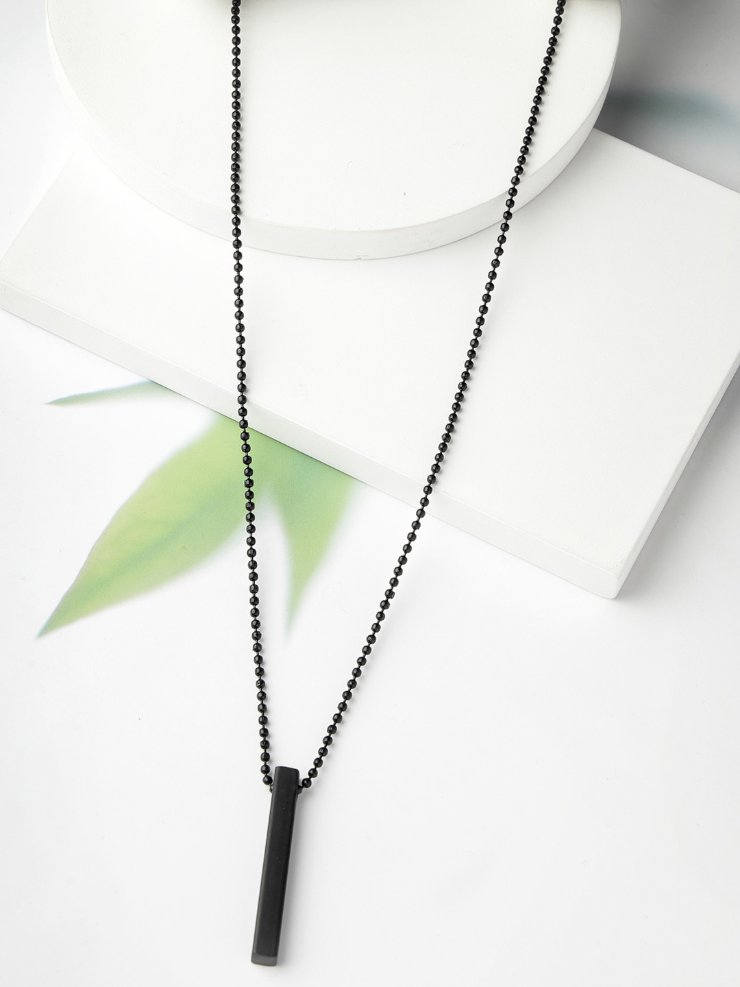 

Roadster Men Black Bar Pendant With Chain, Silver