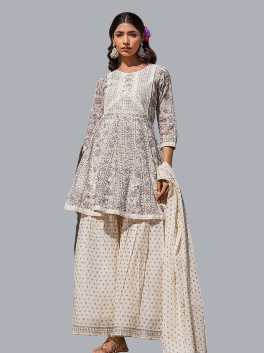 

Skinsi Ethnic Motifs Print Puff Sleeve Maxi Midi Dress, White