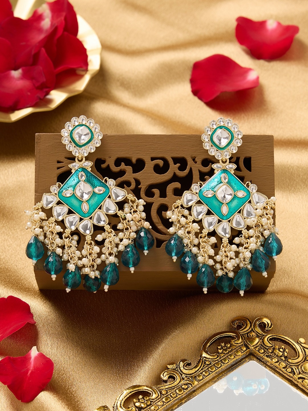 

Zaveri Pearls Contemporary Drop Earrings, Green