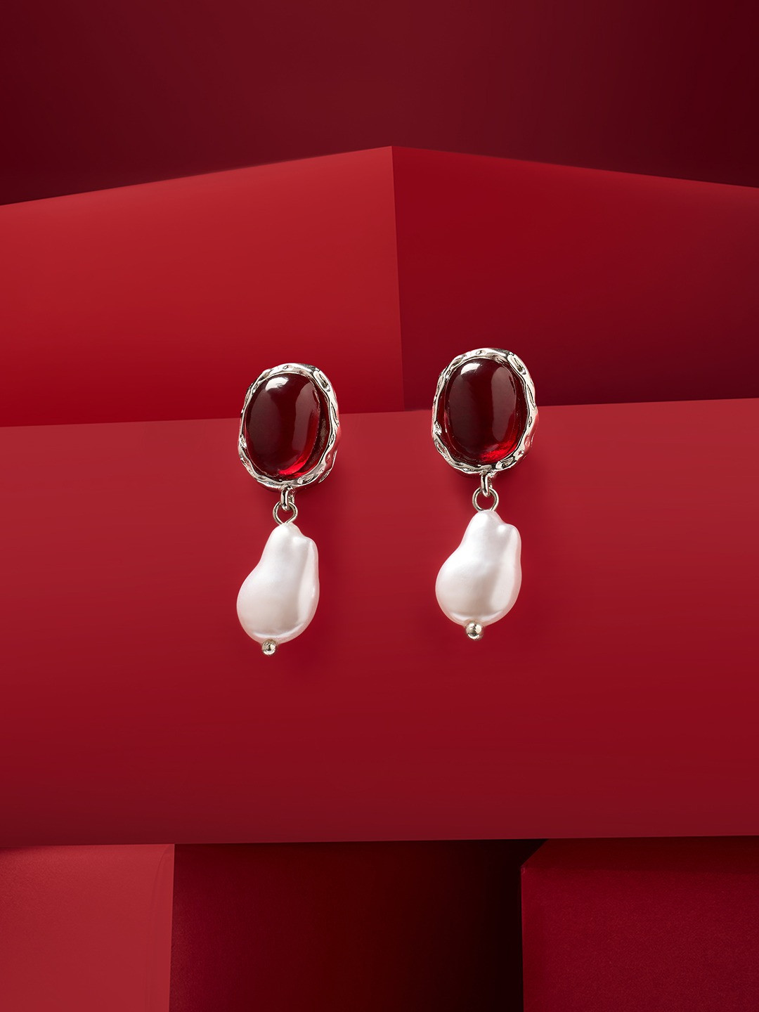 

Zaveri Pearls Contemporary Drop Earrings, Red