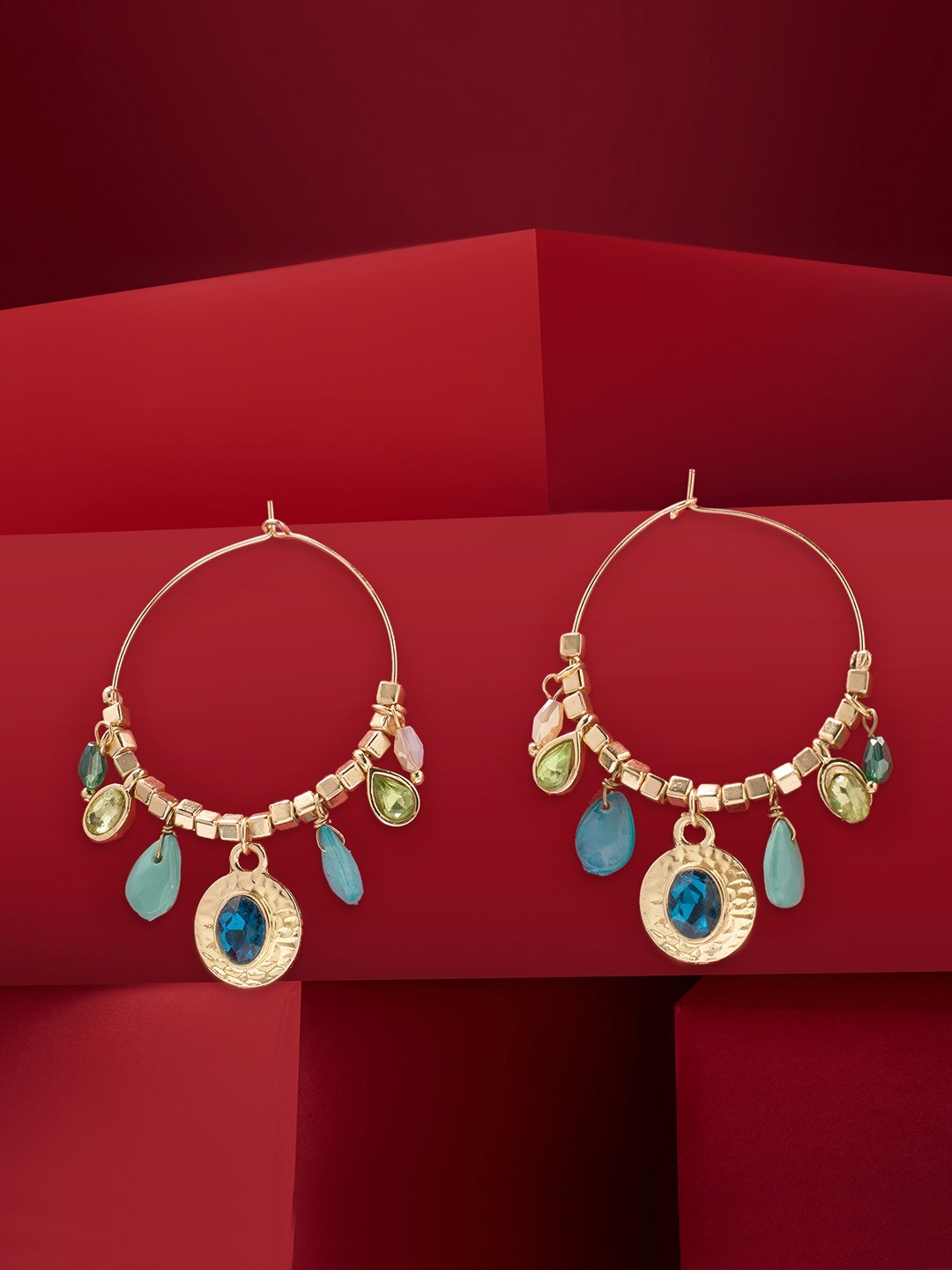 

Zaveri Pearls Contemporary Hoop Earrings, Green