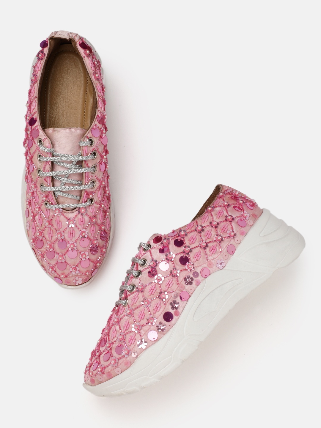 

ZORI WORLD Women Textured Embellished Sneakers, Pink