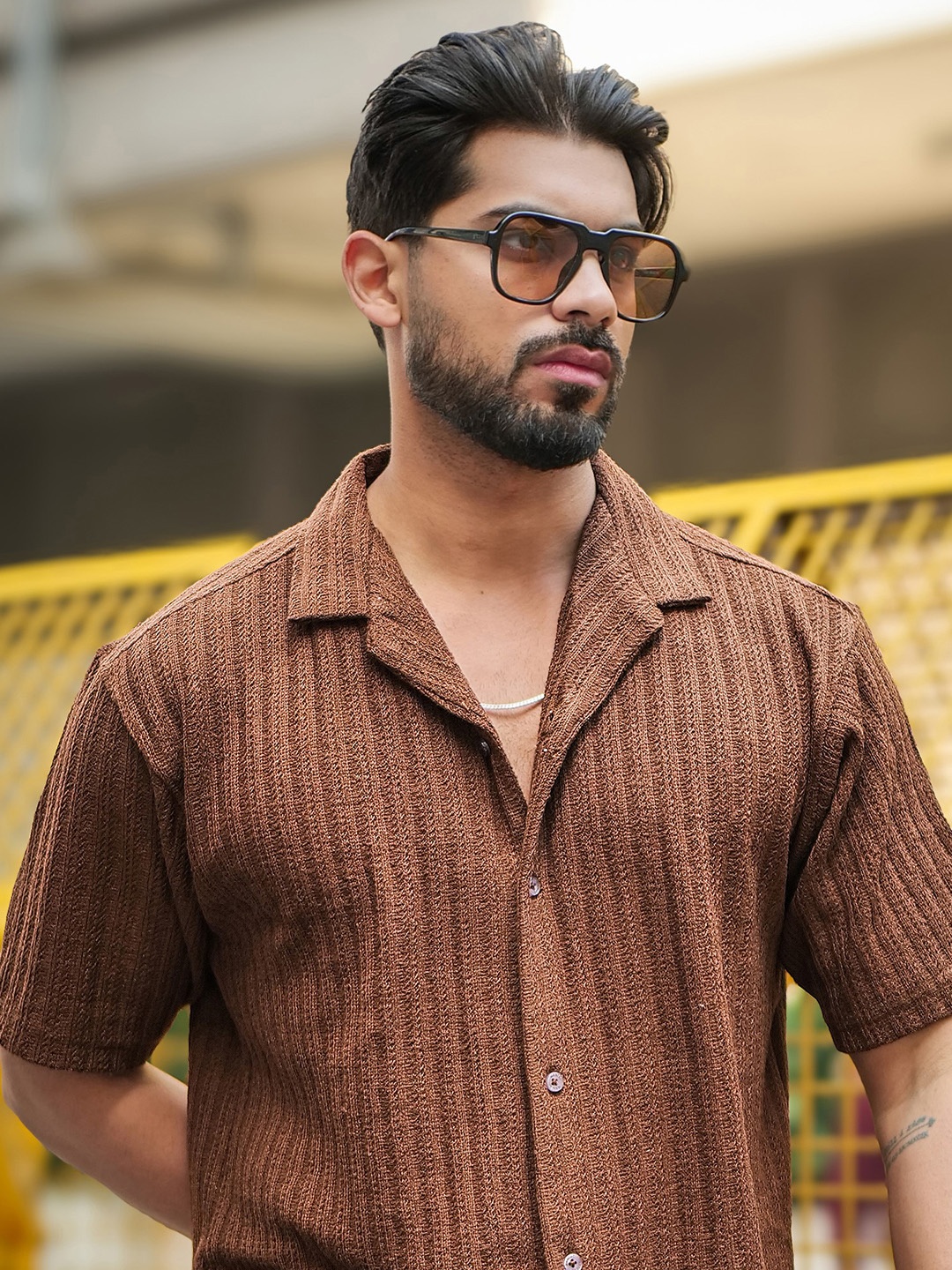 

Maniac Men Comfort Opaque Casual Shirt, Brown