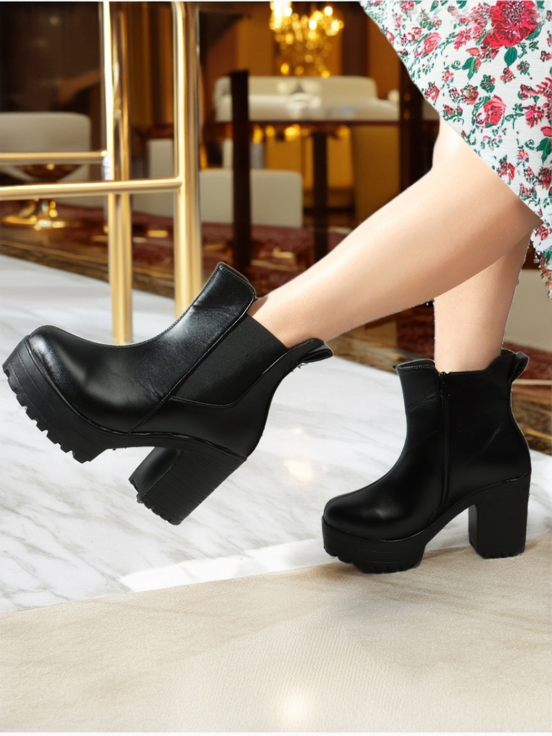 

FRANINO PARIS Round Toe Block-Heeled Boots, Black