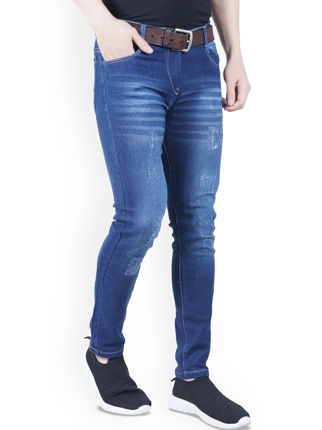 

COMFITS Men Classic Mildly Distressed Light Fade Stretchable Jeans, Blue