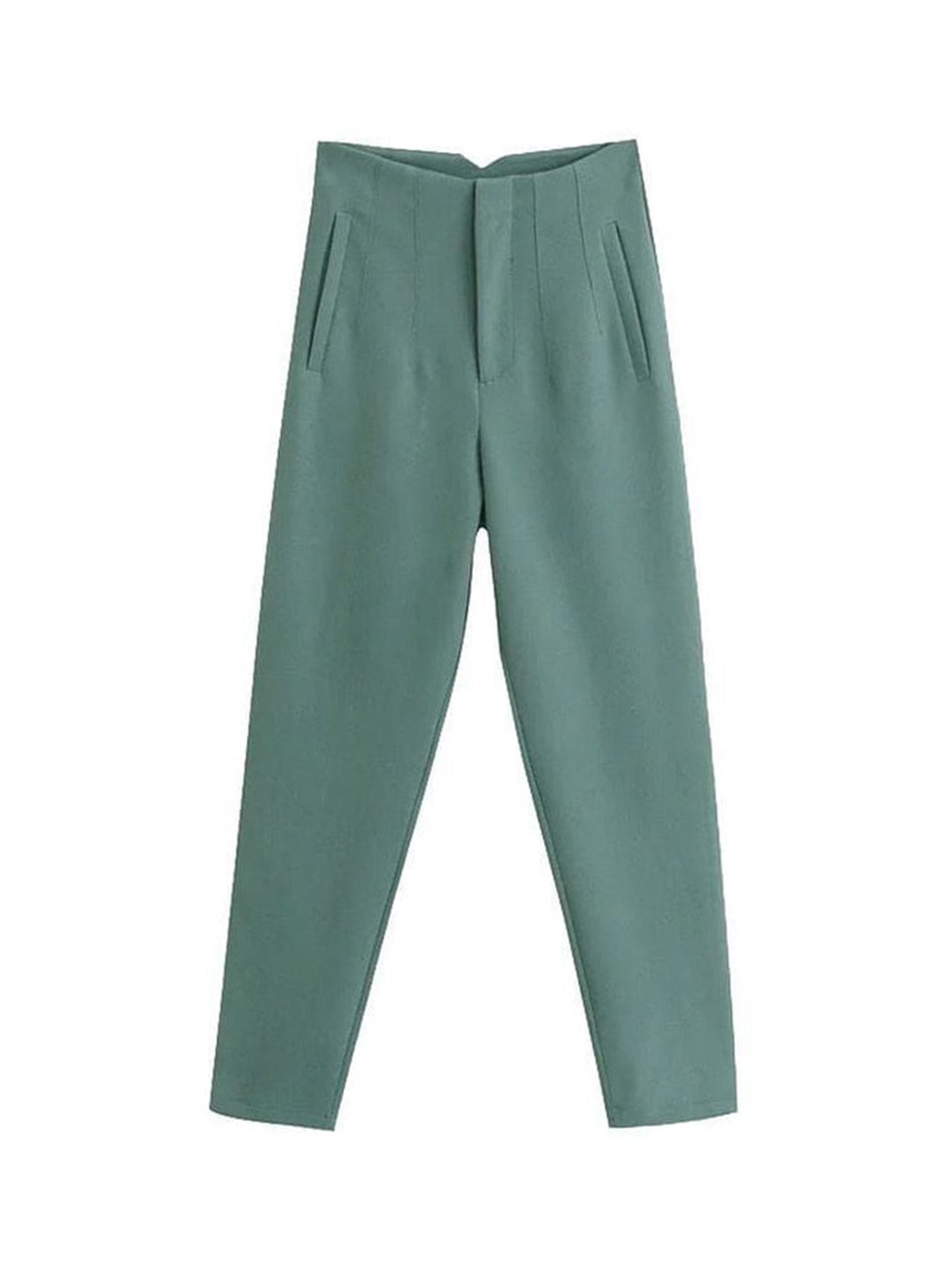 

HIGH BUY Women Pencil Skinny Fit High-Rise Pleated Trousers, Sea green