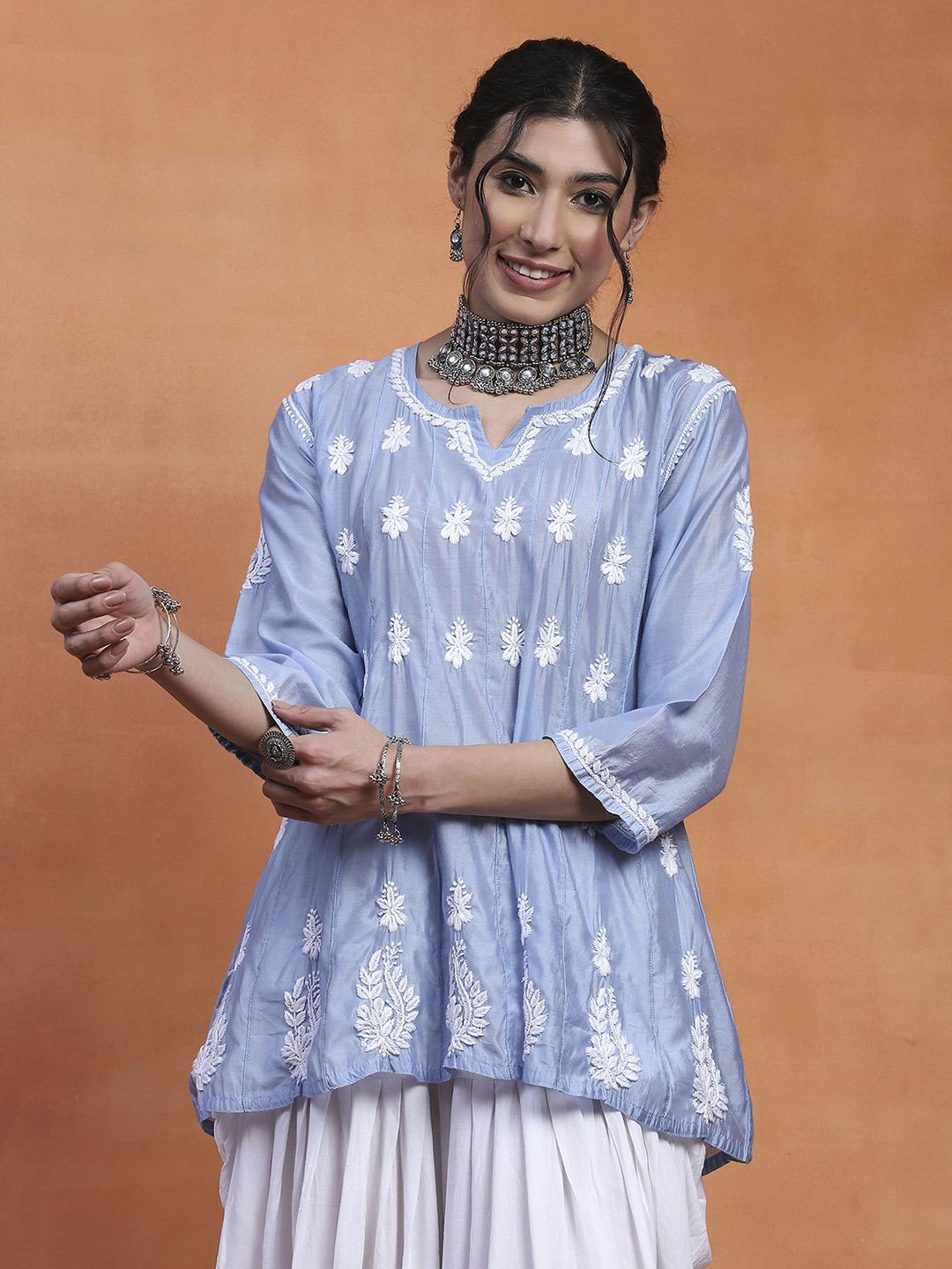 

House of Chikankari Women Embroidered Kurta, Blue
