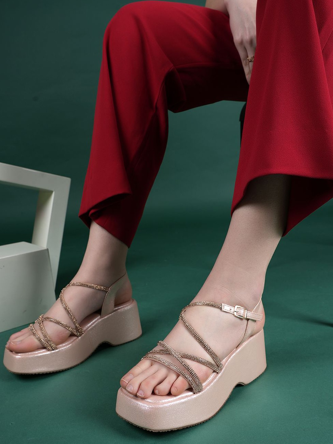 

Lavie PU Party Wedge Sandals, Rose gold