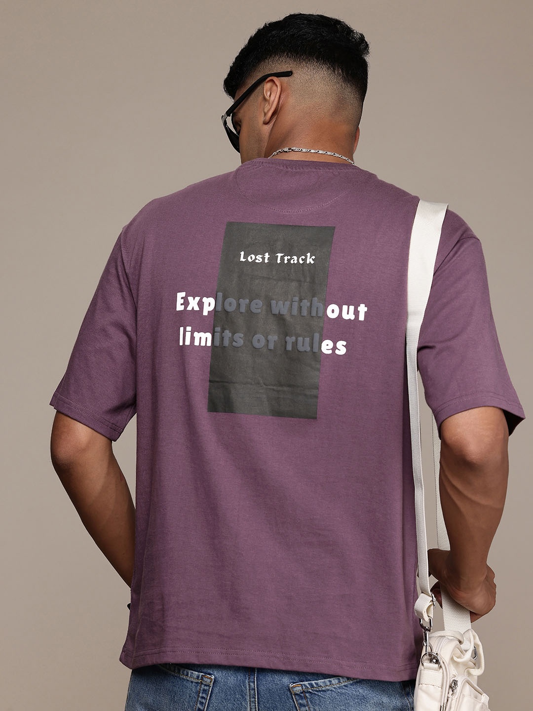 

The Roadster Lifestyle Co. Typography Printed Drop-Shoulder Sleeves T-shirt, Purple