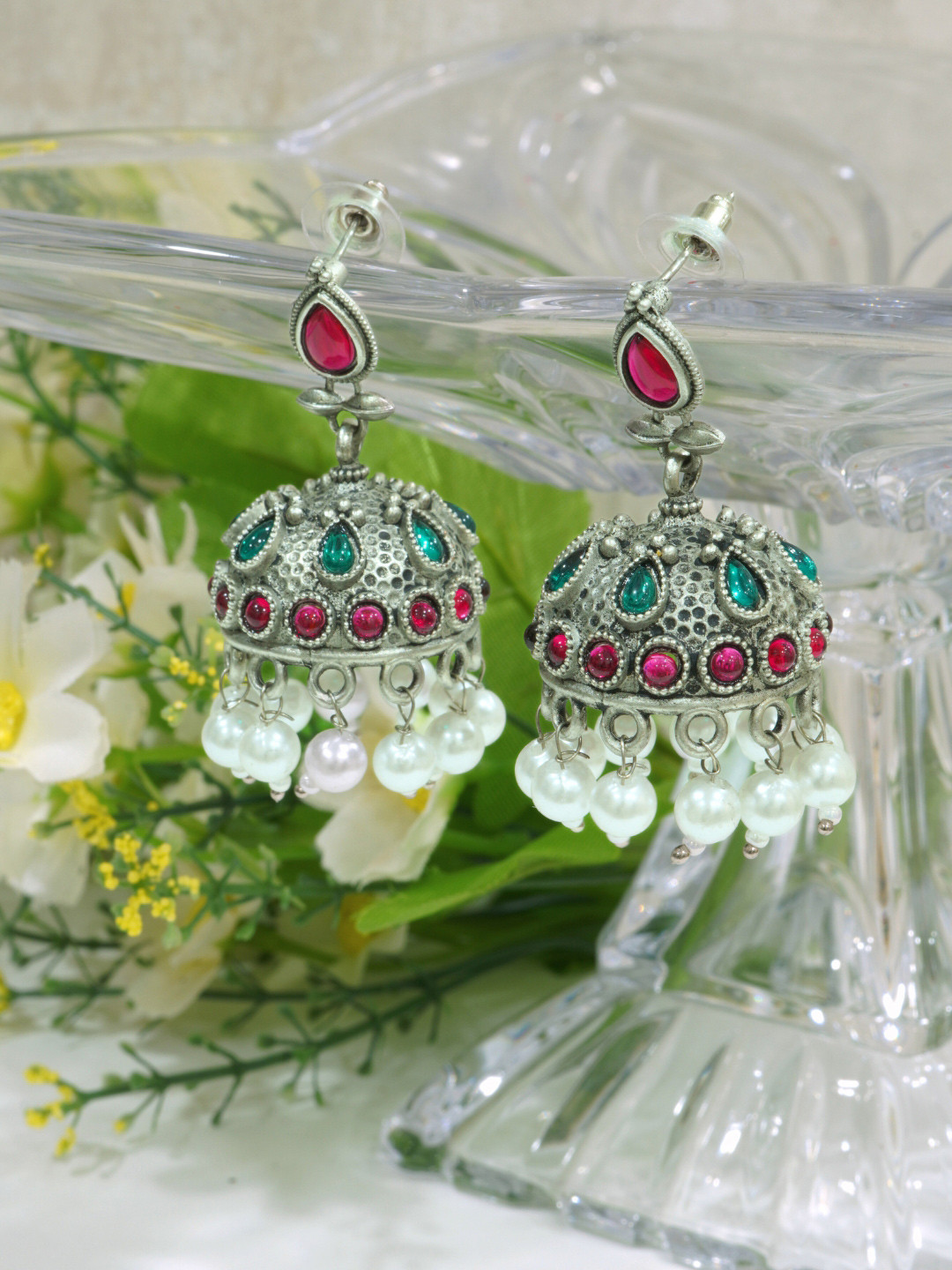 

inc63-for elites Contemporary Jhumkas Earrings, Silver