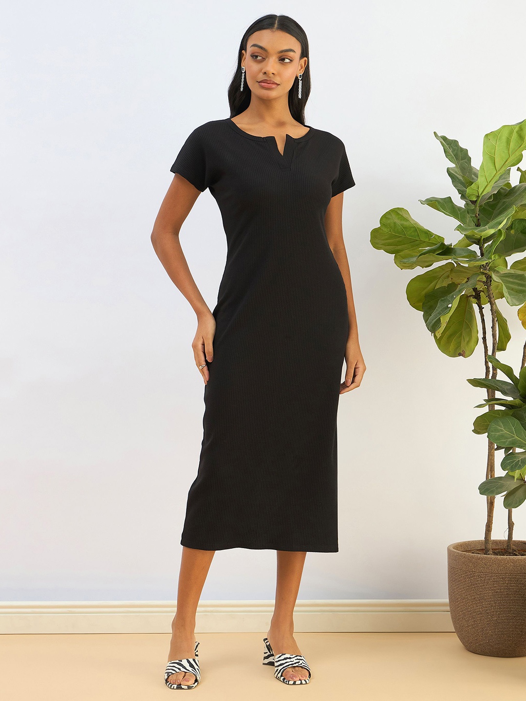

SASSAFRAS BASICS Bodycon Midi Dress, Black