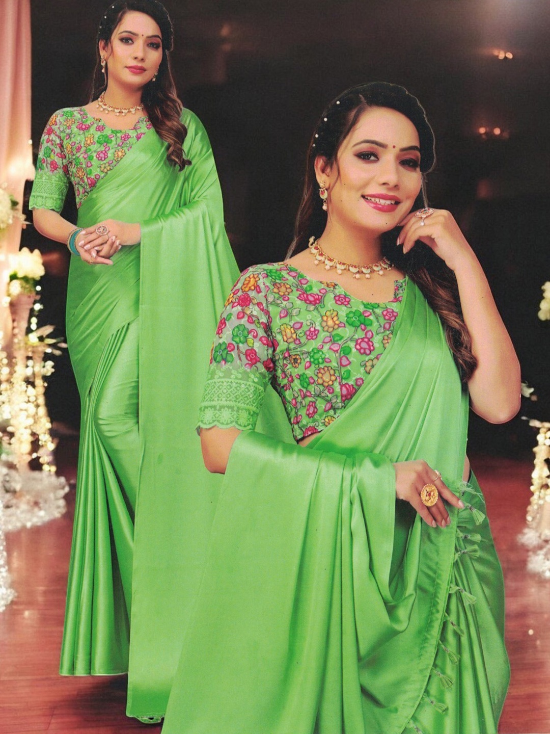

SHOPPKEE Ombre Sequinned Banarasi Saree, Green