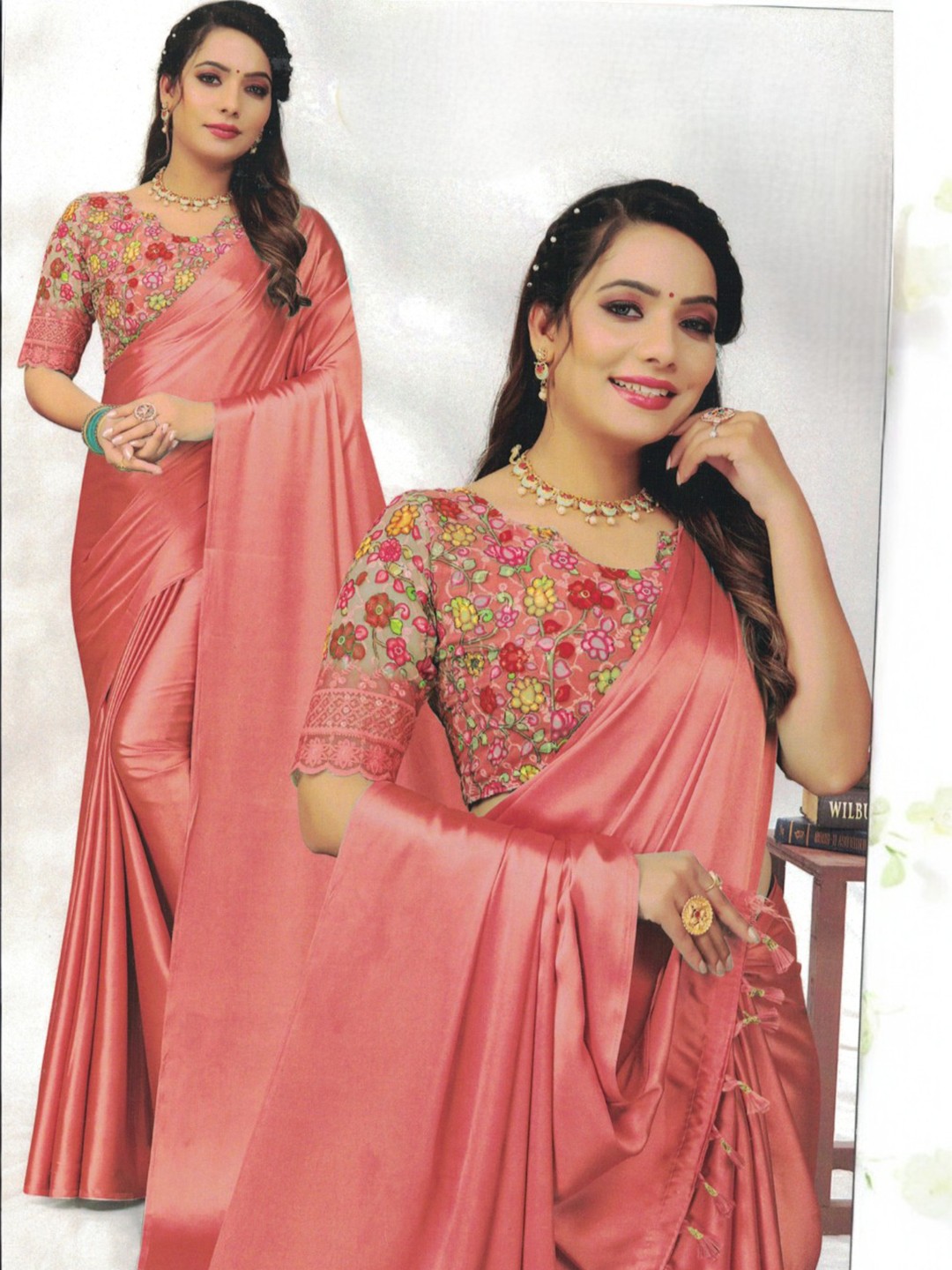 

SHOPPKEE Floral Embroidered Banarasi Saree, Pink