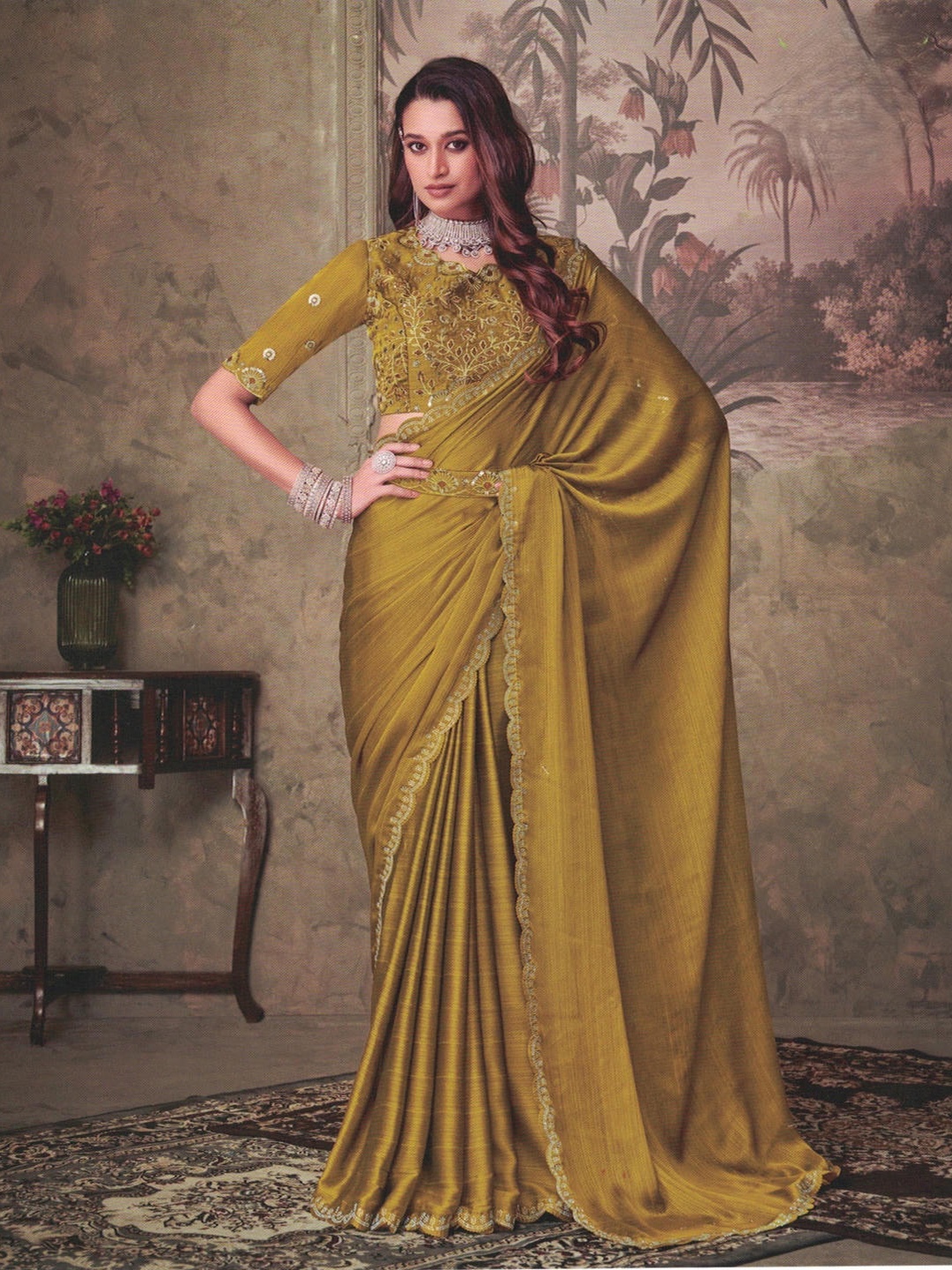

SHOPPKEE Sequinned Organza Banarasi Saree, Yellow