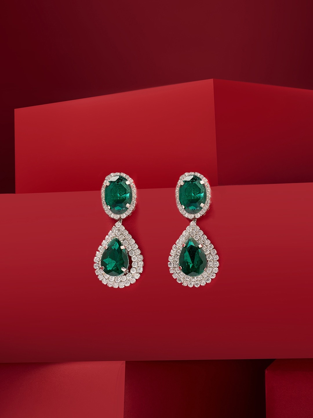 

Zaveri Pearls Contemporary Drop Earrings, Green