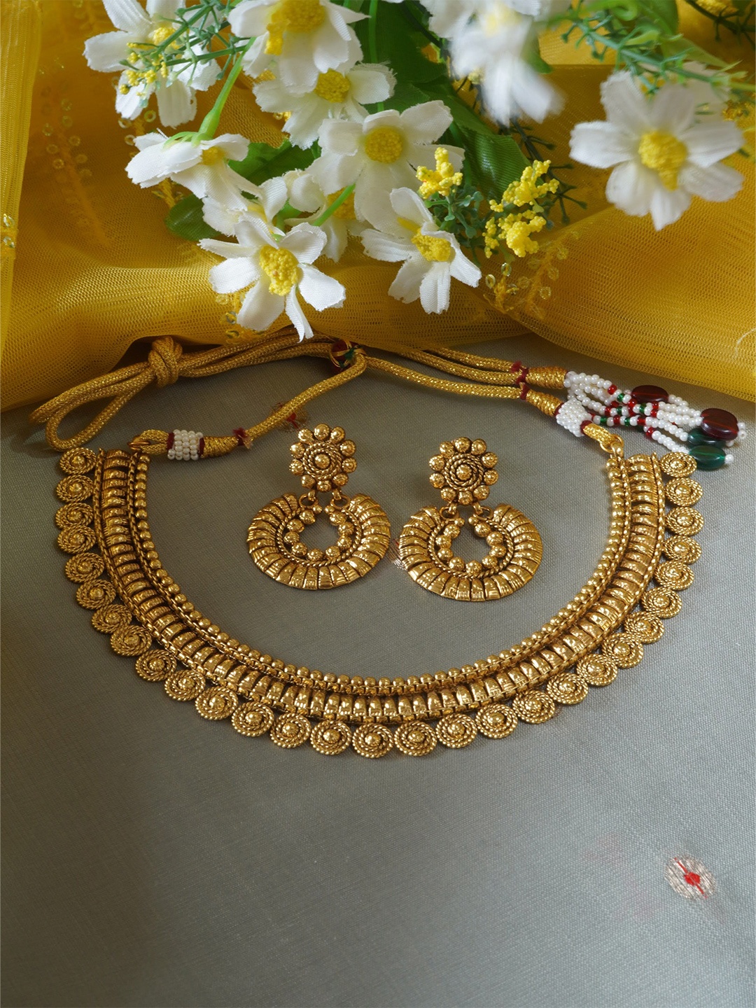 

inc63-for elites Antique Gold Plated Traditional Necklace Set
