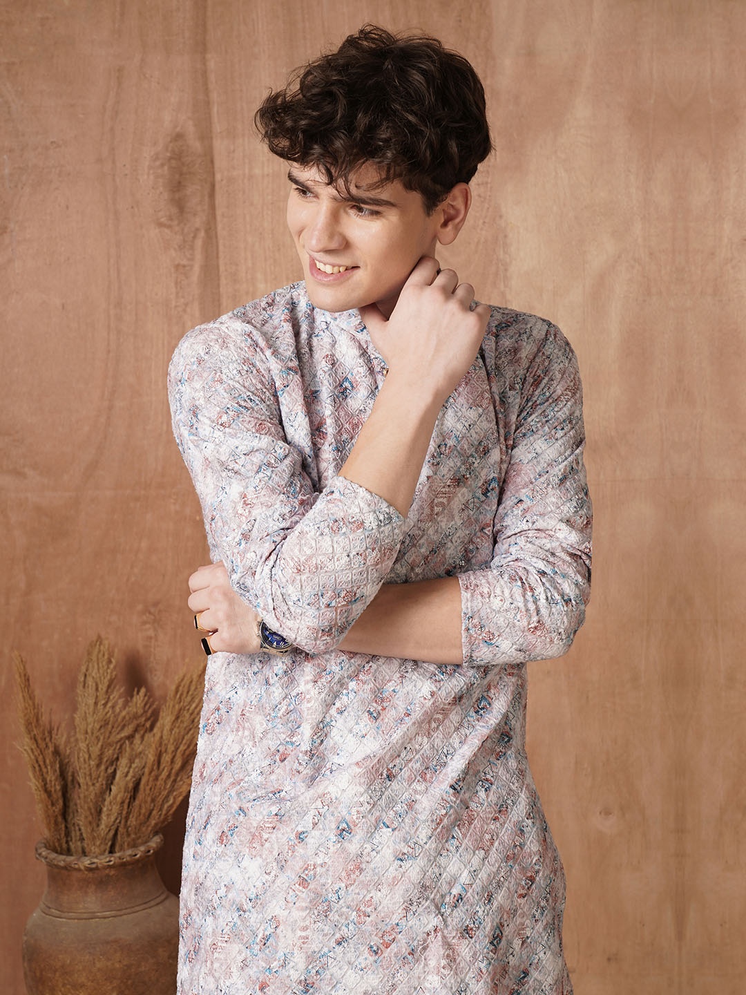 

TRYBUY.IN Men Ethnic Motifs Printed Chikankari Indie Prints Kurta, Multi