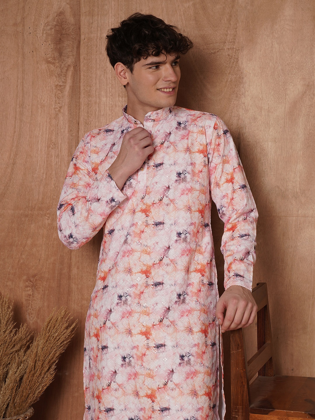 

TRYBUY.IN Men Ethnic Motifs Printed Chikankari Indie Prints Kurta, Multi