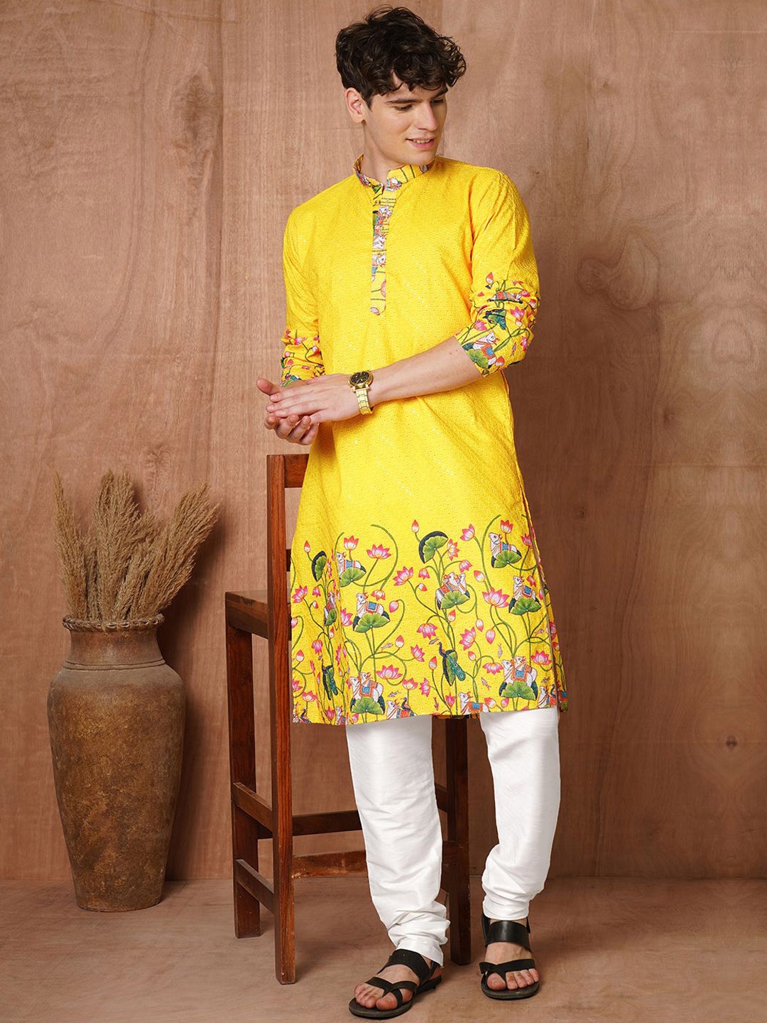 

TRYBUY.IN Men Ethnic Motifs Printed Chikankari Indie Prints Kurta, Multi