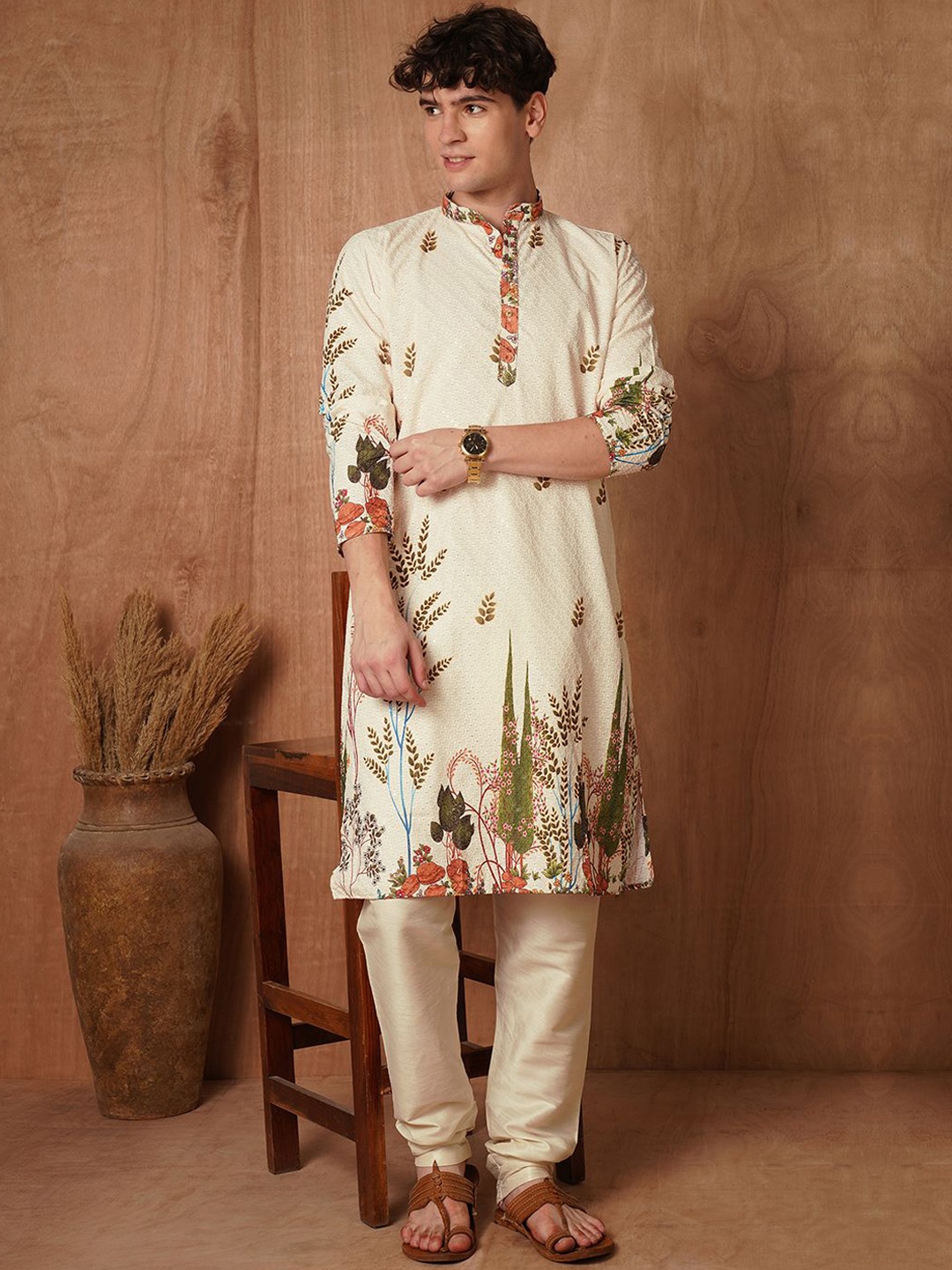 

TRYBUY.IN Men Ethnic Motifs Printed Chikankari Indie Prints Kurta, Multi
