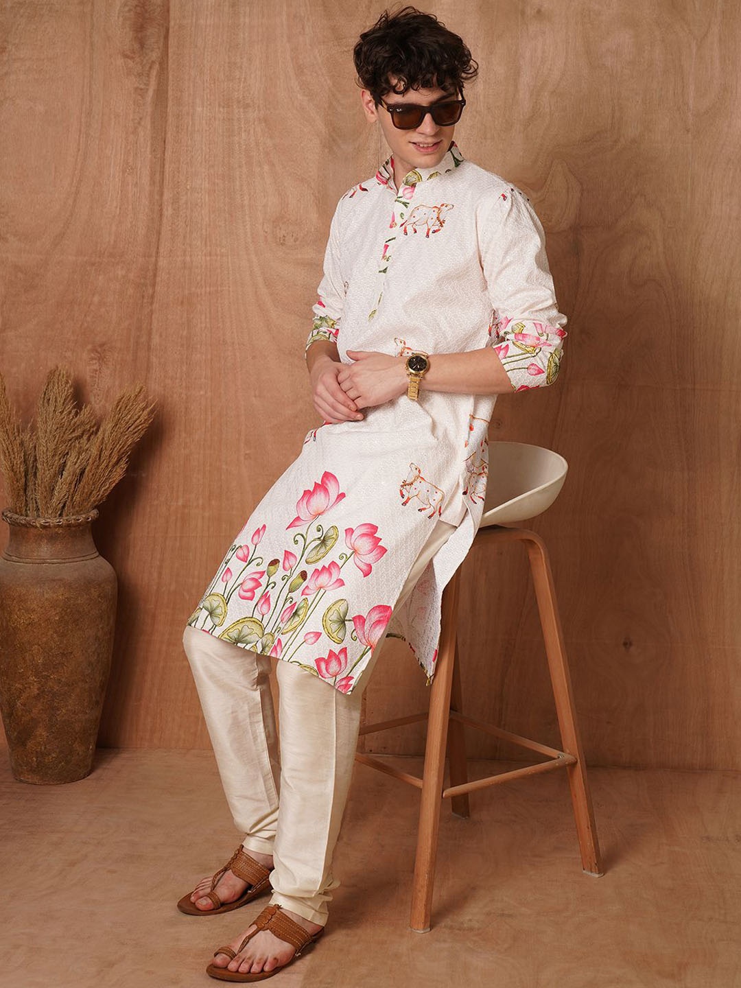 

TRYBUY.IN Men Ethnic Motifs Printed Chikankari Indie Prints Kurta, Multi