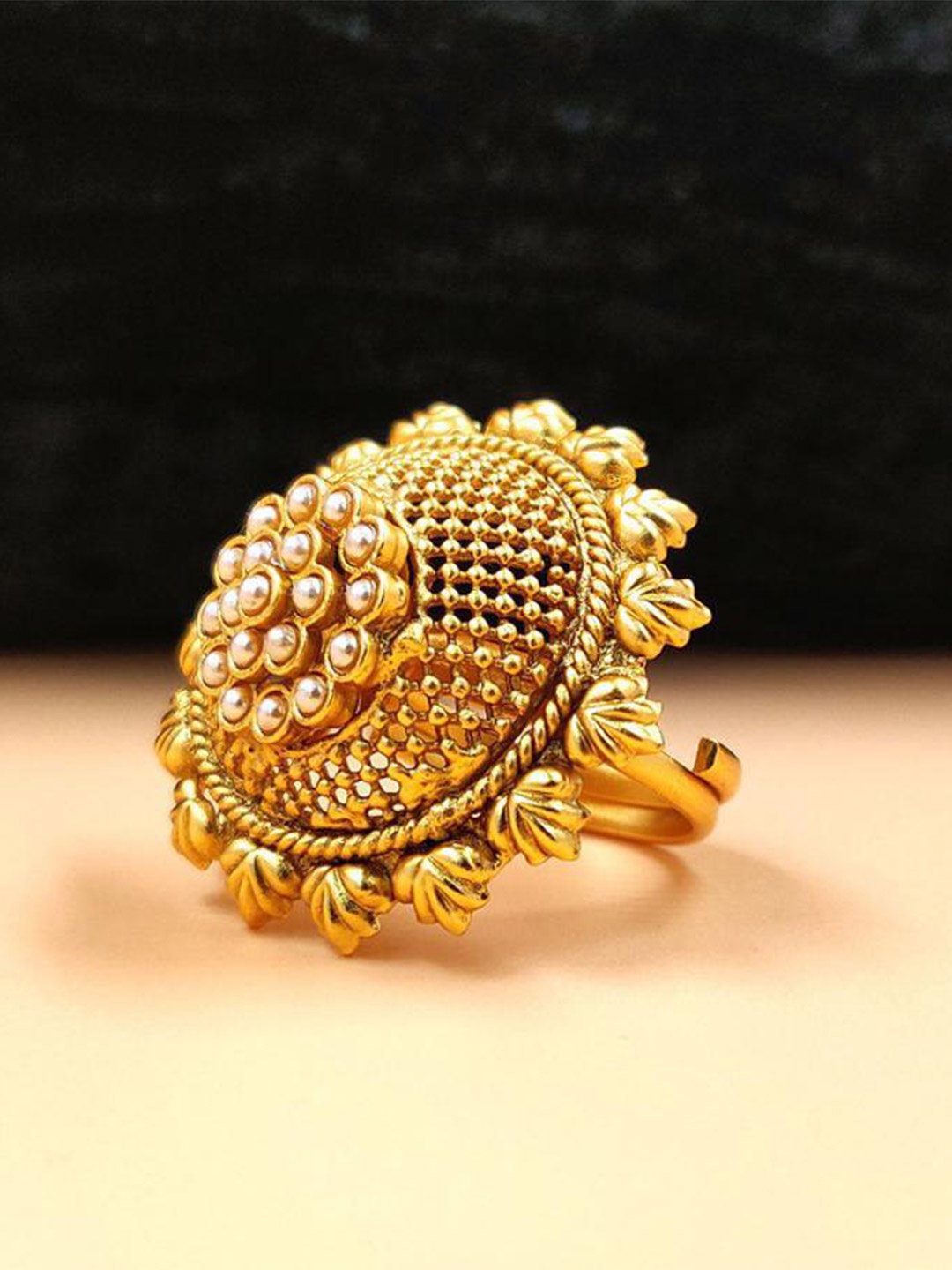 

JYONA Gold Plated Beaded Adjustable Finger Ring