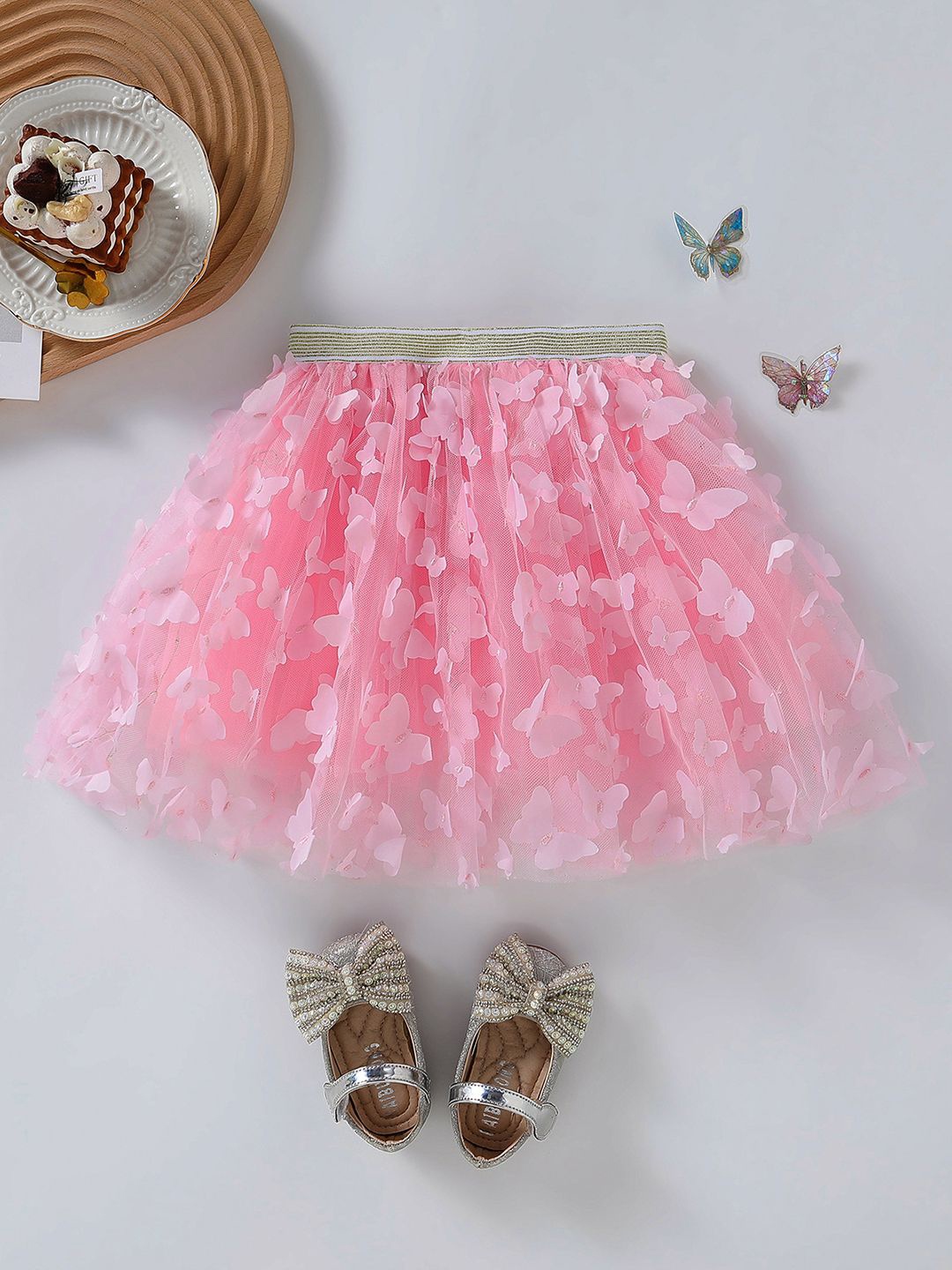 

YK Girls Self Design Flared Mini Skirt, Pink