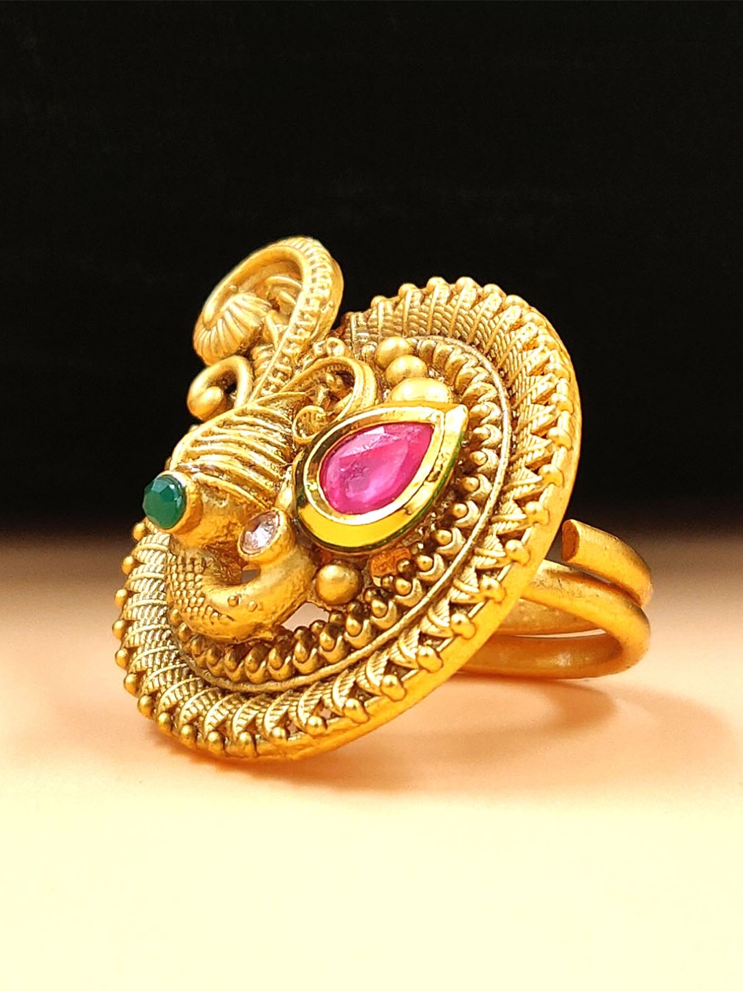 

JYONA Gold Plated Stone Studded Adjustable Finger Ring
