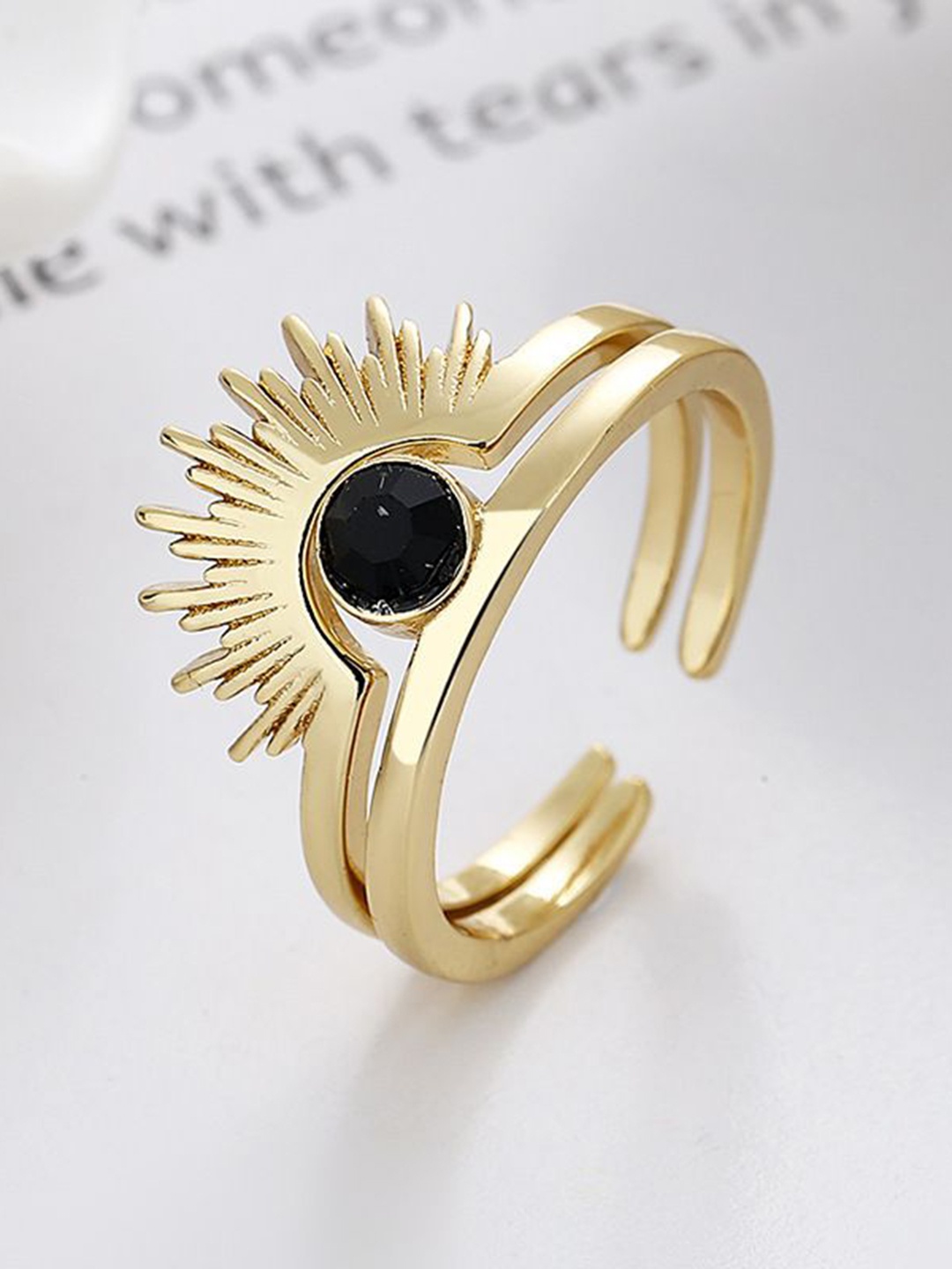 

Just Lil Things Stone Studded Circular Sun Shaped Finger Ring, Gold