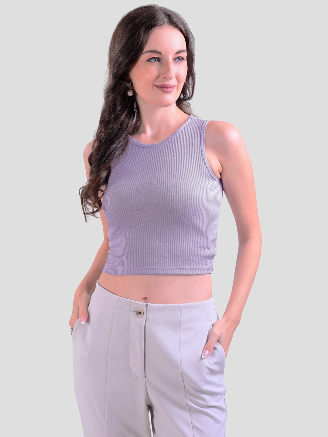 

Halff Grey Women Ribbed Crop Tank Top, Lavender