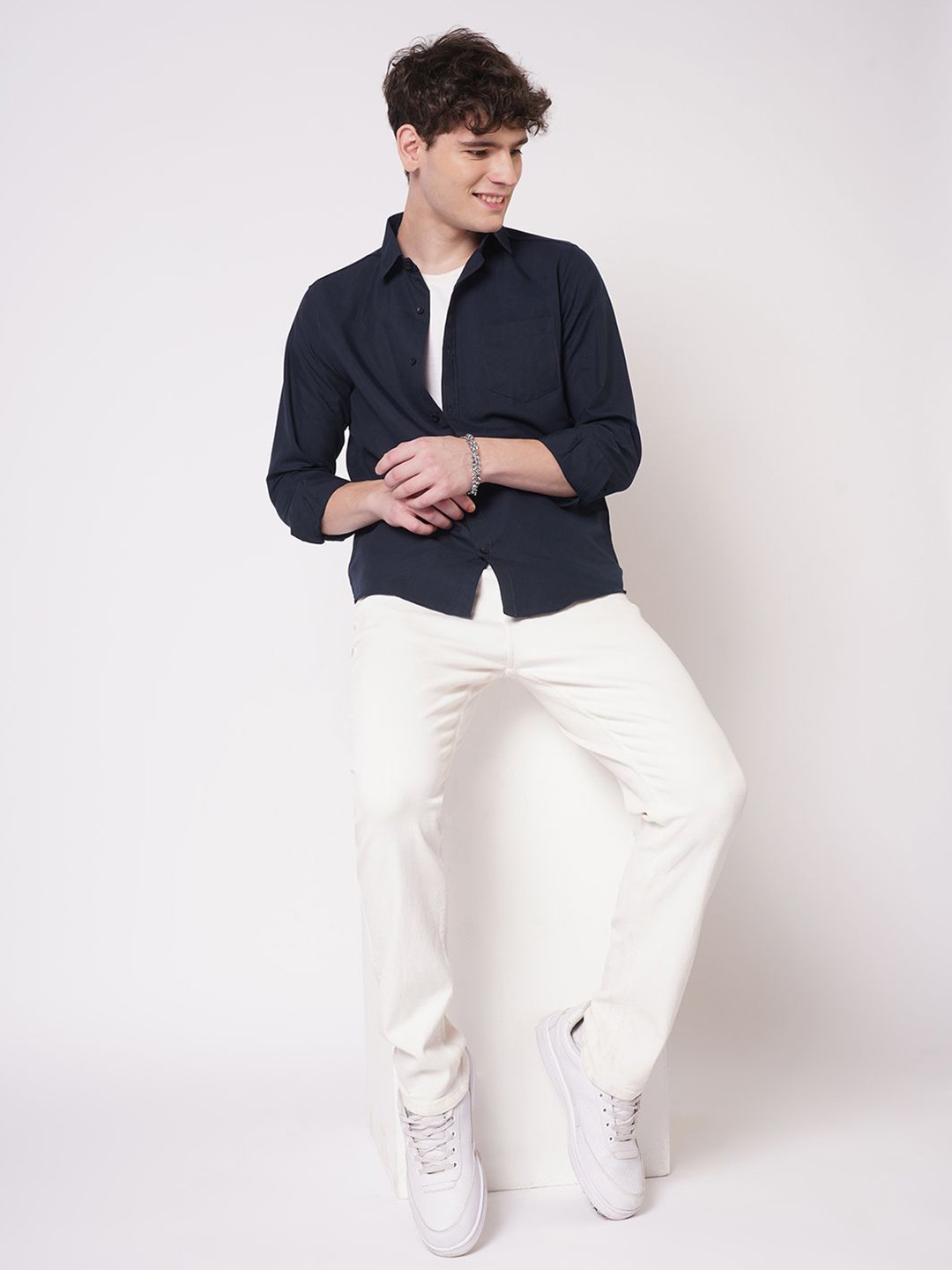 

TRYBUY.IN Men Modern Opaque Party Shirt, Navy blue