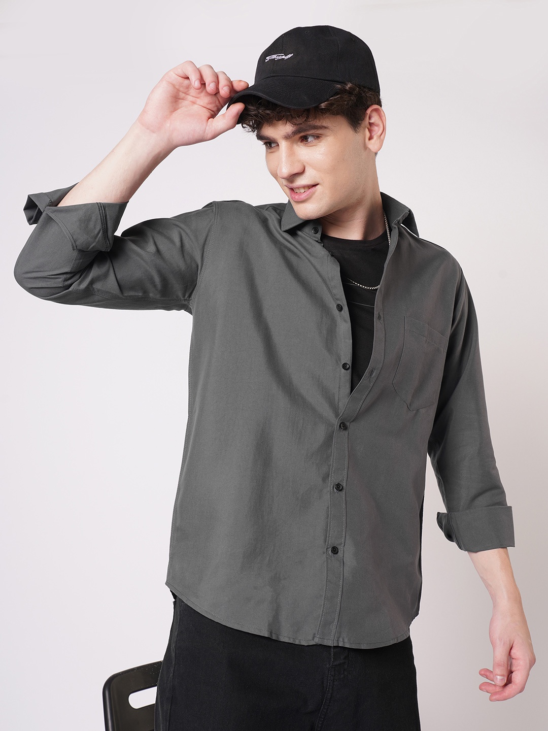 

TRYBUY.IN Men Modern Opaque Party Shirt, Charcoal