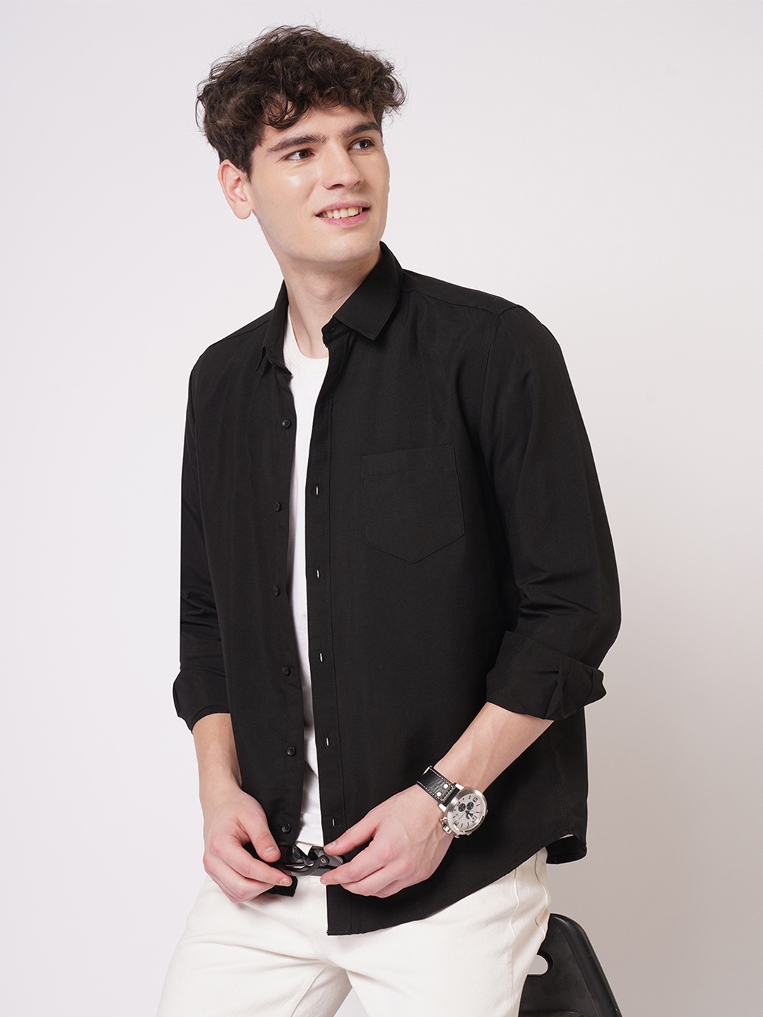 

TRYBUY.IN Men Modern Opaque Party Shirt, Black