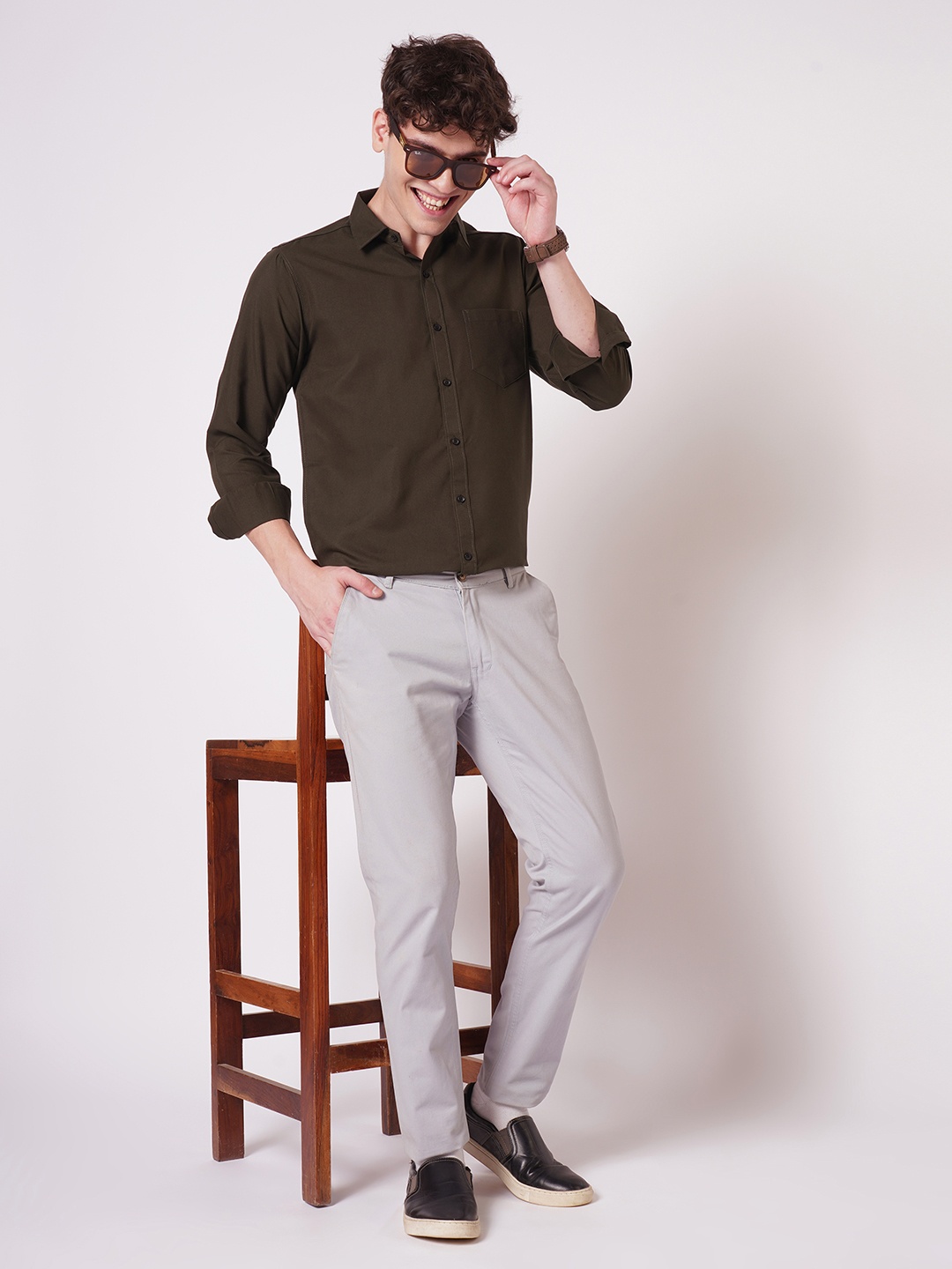 

TRYBUY.IN Men Modern Opaque Party Shirt, Olive