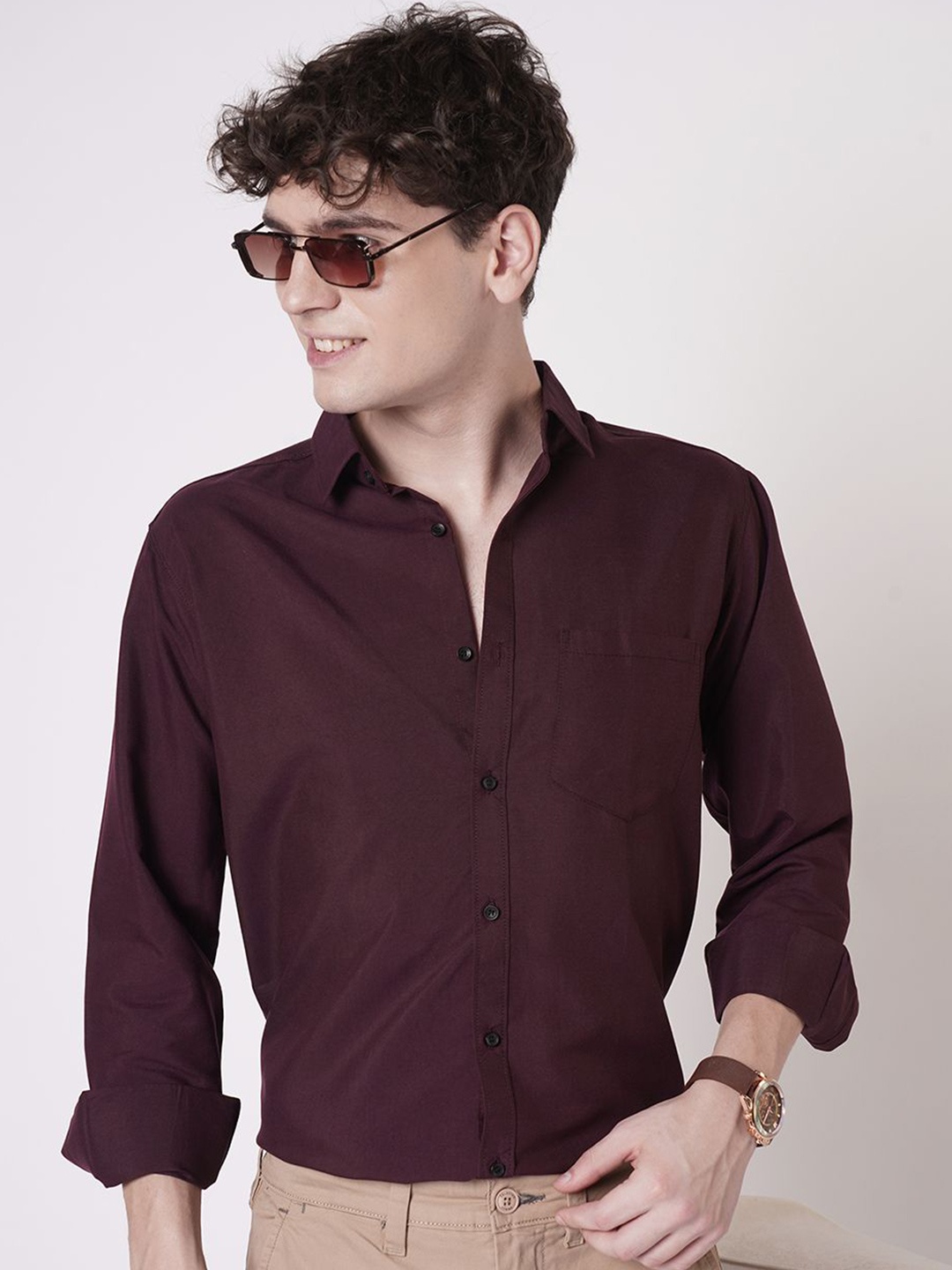 

TRYBUY.IN Men Modern Opaque Party Shirt, Burgundy