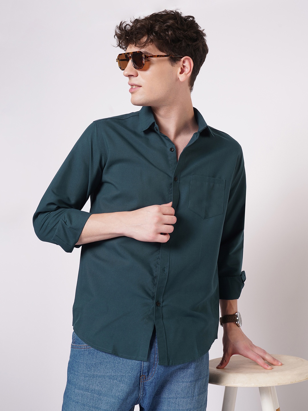 

TRYBUY.IN Men Modern Opaque Party Shirt, Teal