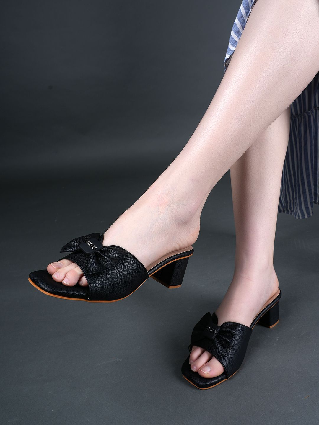 

DressBerry Women Party Block Sandals with Bows, Black