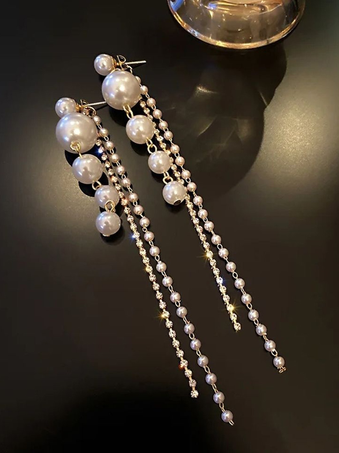 

Celestique Artificial Pearls Beaded Contemporary Drop Earrings, Gold