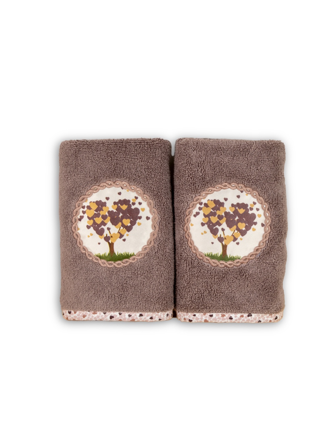 

Myntra Elegant Homes 2 Pieces Brown & White Love Tree Printed Cotton 500 GSM Hand Towels