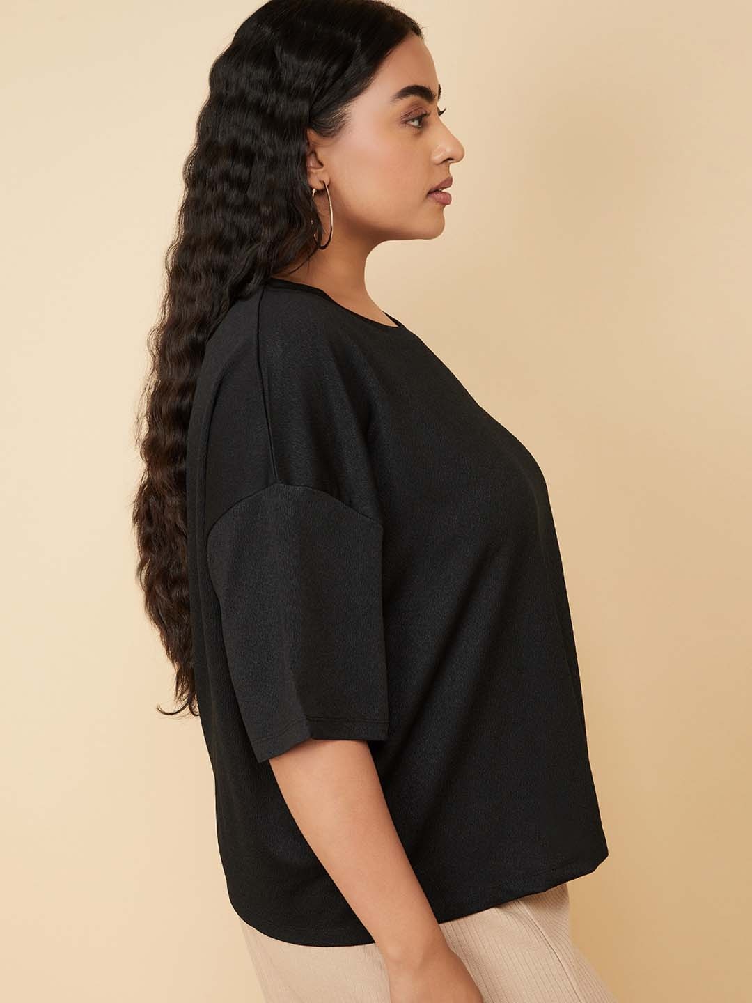 

max Women Plus Size Solid Round Neck Relaxed Fit T-shirt, Black