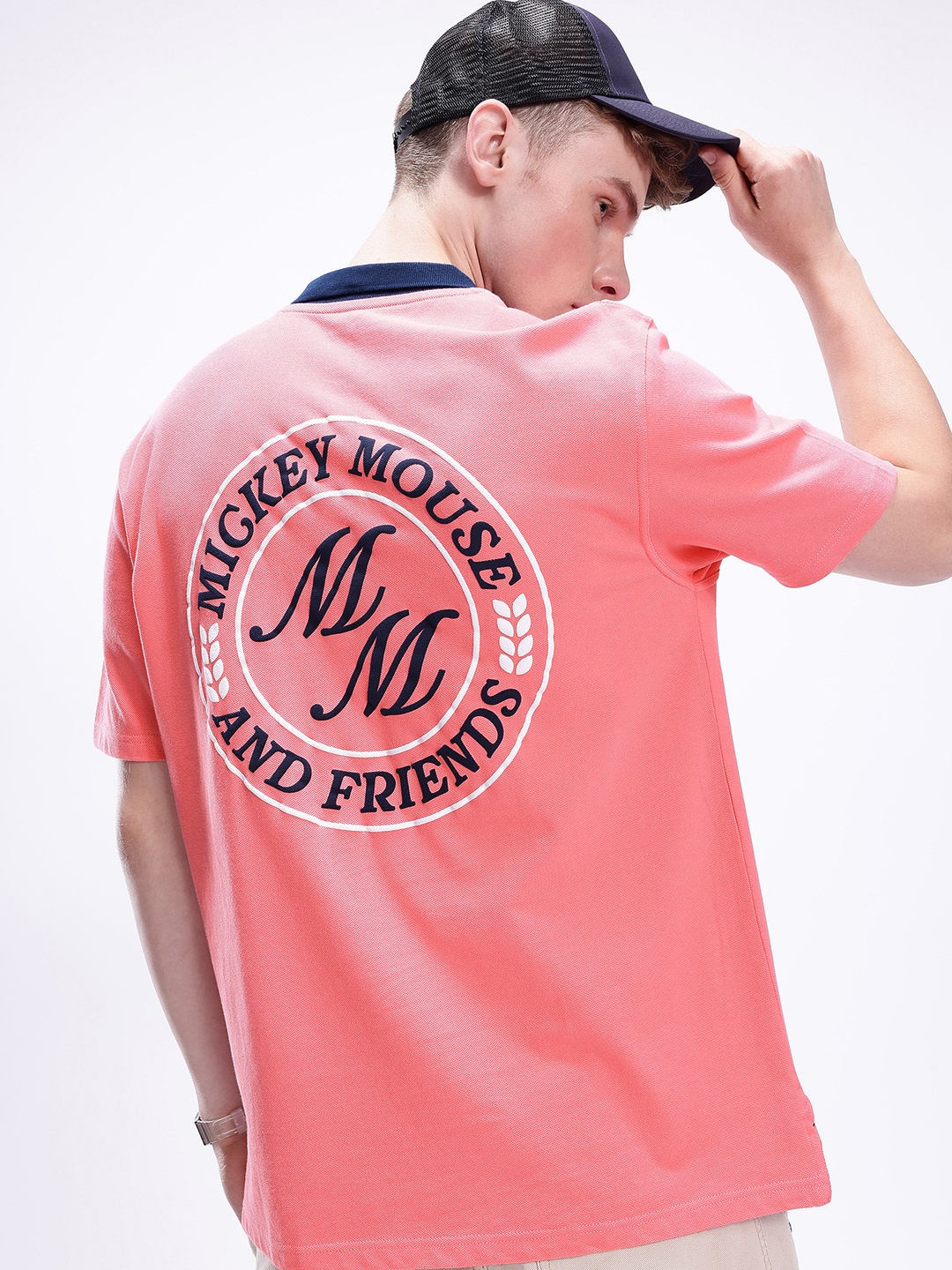 

Kook N Keech Disney Men Colourblocked Polo Collar Oversized T-shirt, Pink