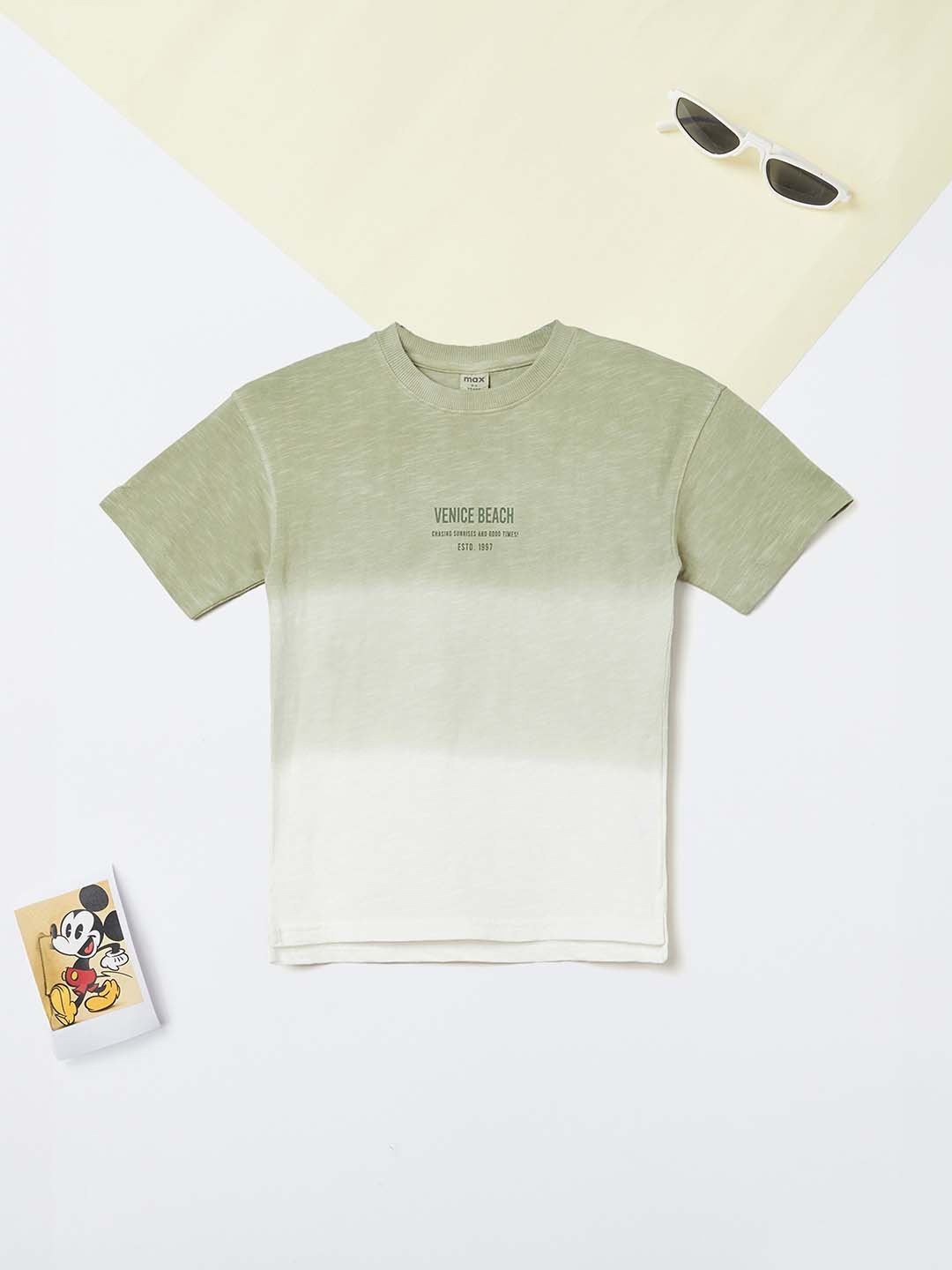 

max Boys Dyed V-Neck Applique T-shirt, Green