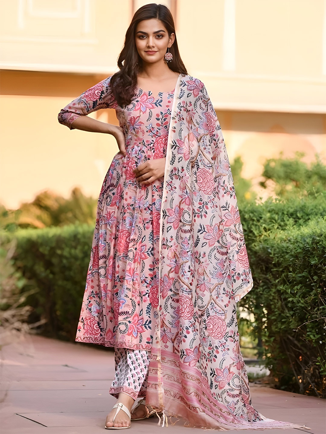 

Shree Infinity Export Floral Embroidered Straight Kurta With Trouser And Dupatta, Purple
