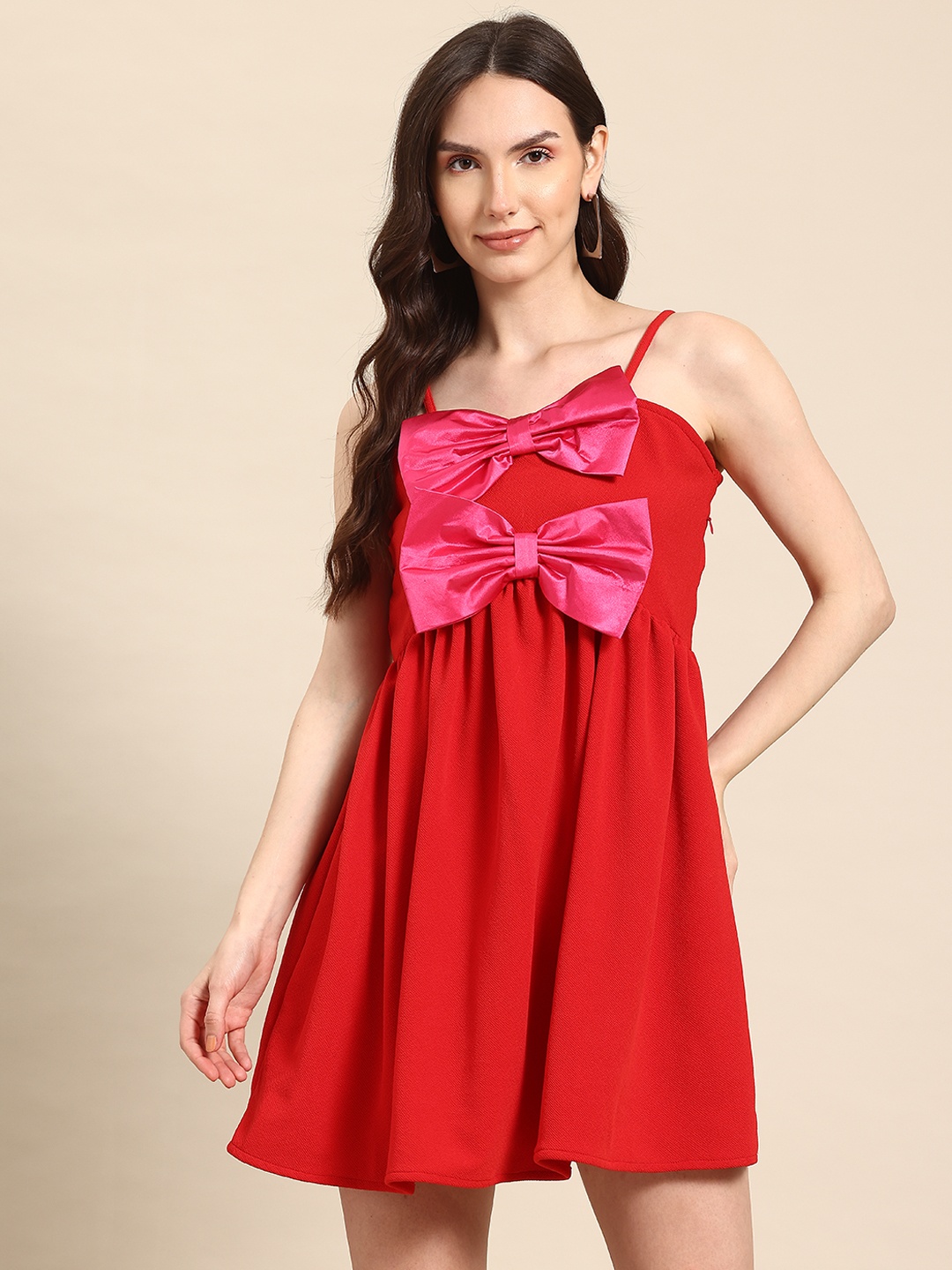 

DODO & MOA Fit & Flare Mini Dress With Bow Detail, Red