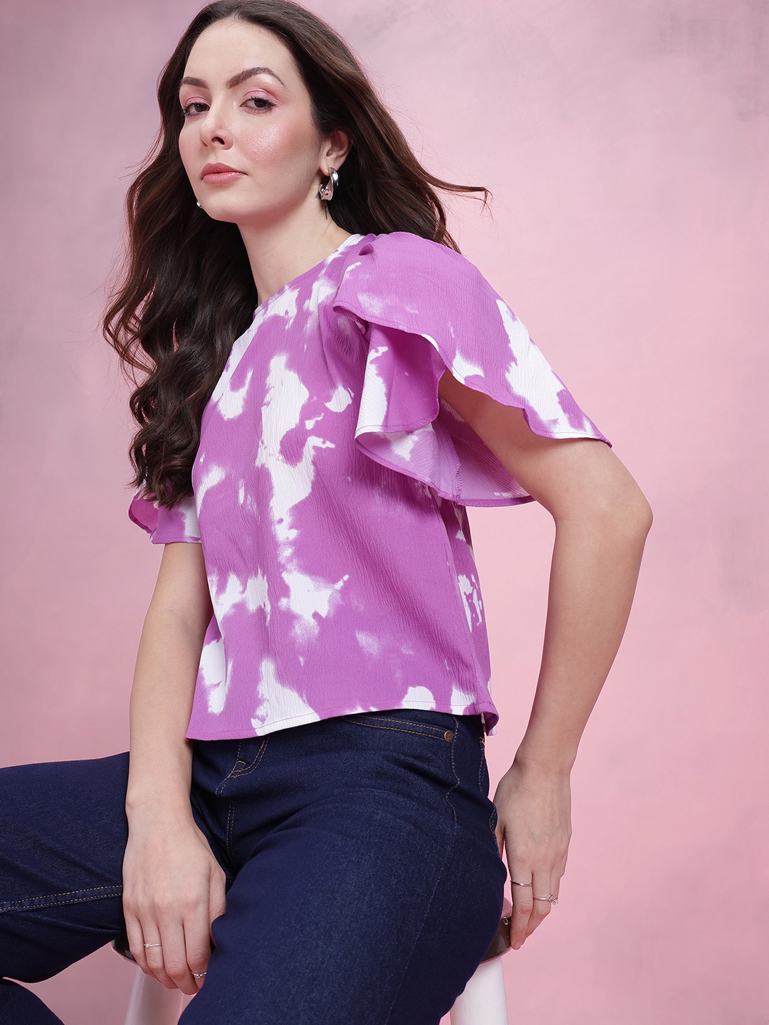 

DressBerry Tie & Dye Printed Crepe Top, Purple