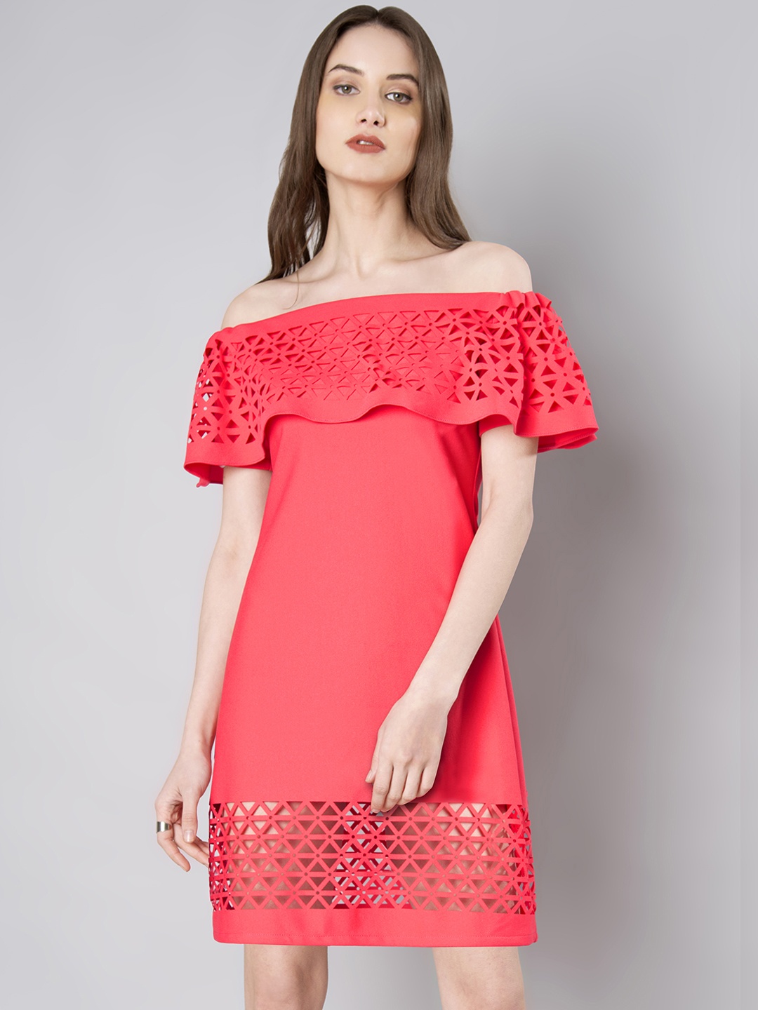 

FabAlley Women Coral Solid Sheath Dress