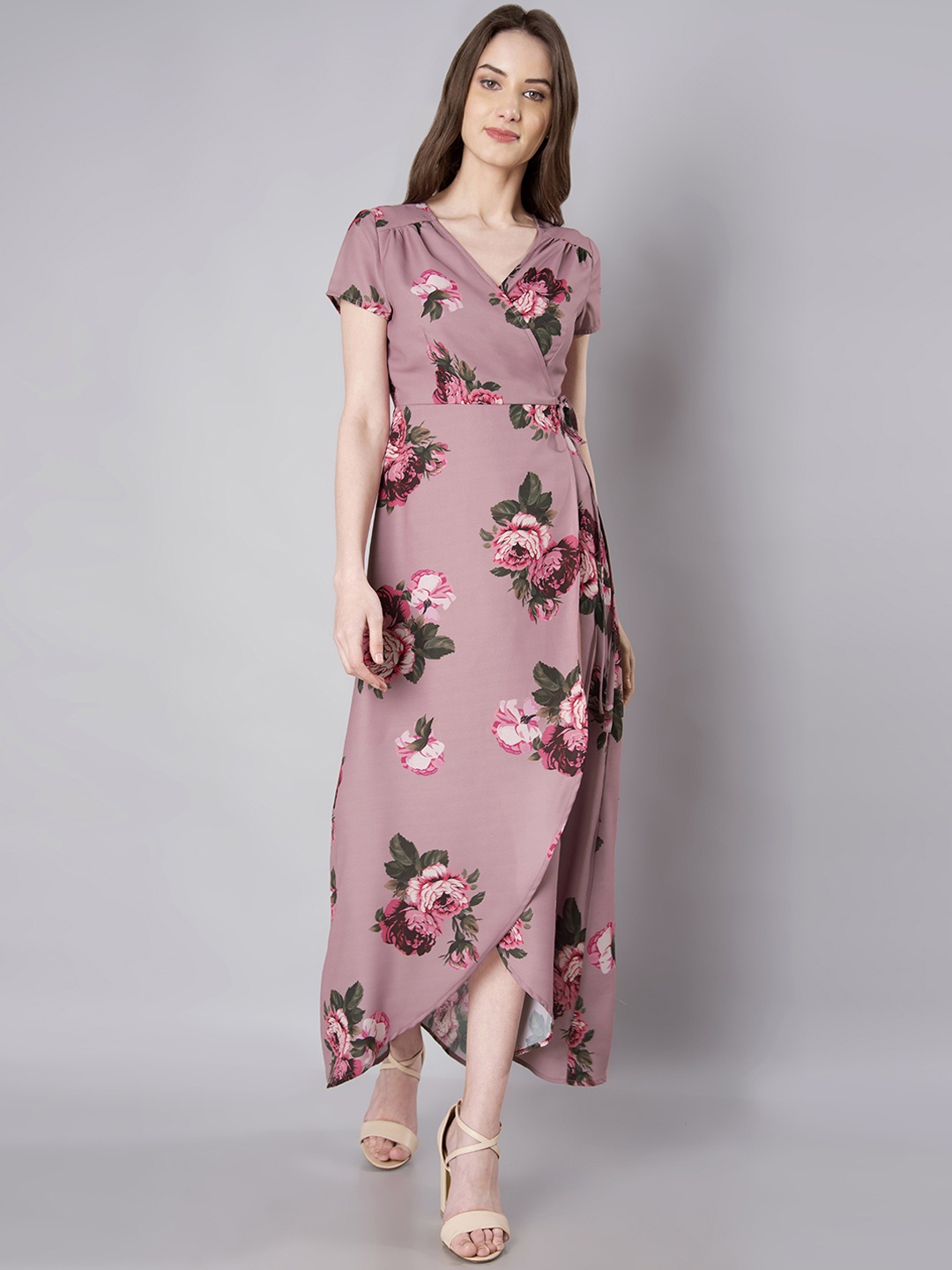 

FabAlley Women Pink Printed Wrap Dress
