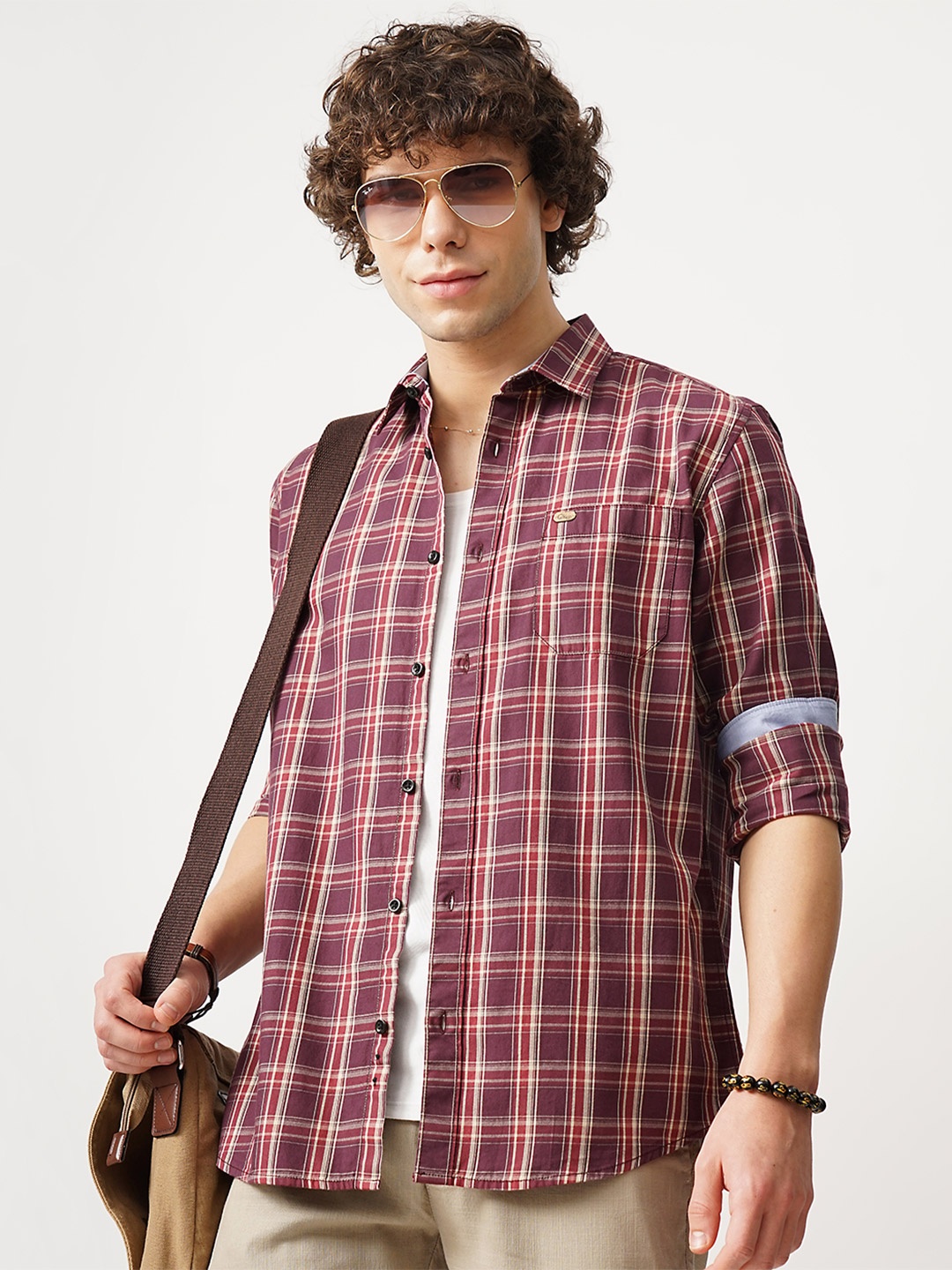 

Genoa Men Classic Slim Fit Tartan Checks Opaque Checked Casual Shirt, Maroon
